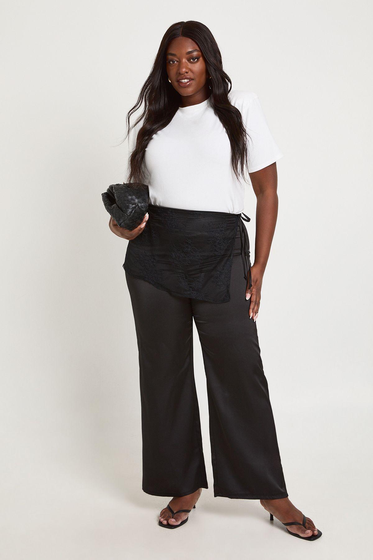 Plus Lace Skirt Overlay Wide Leg Satin Trousers by BOOHOO