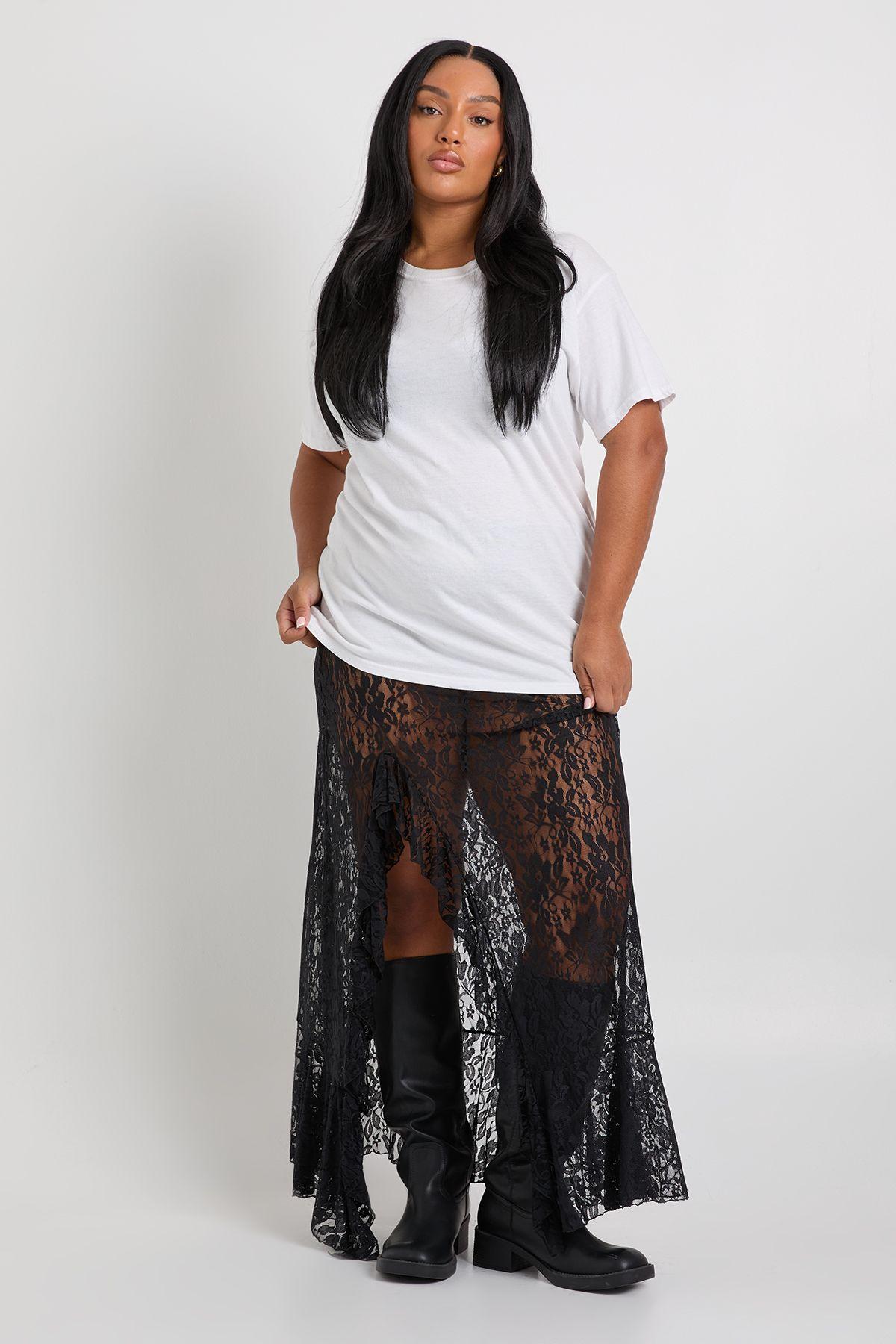 Plus Lace Split Ruffle Maxi Skirt by BOOHOO