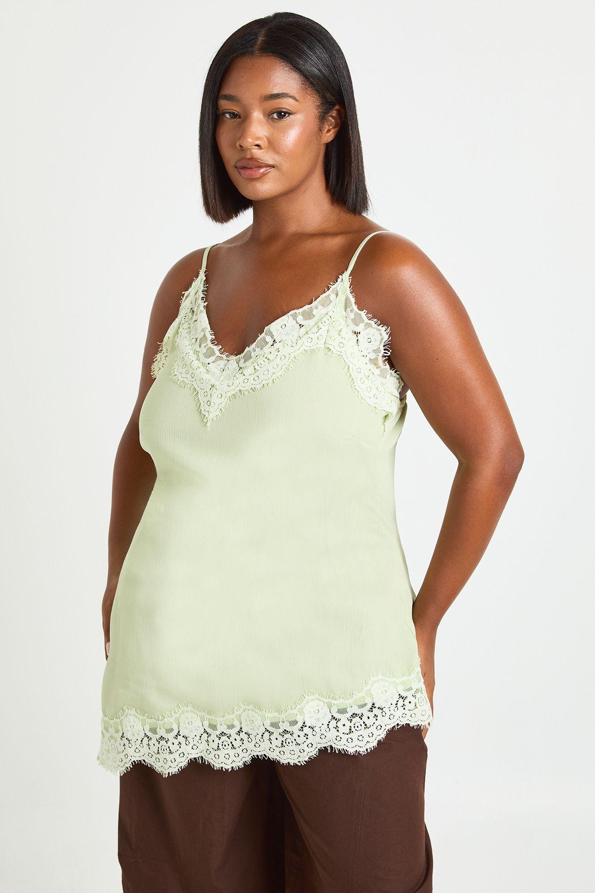 Plus Lace Trim Chiffon Asymmetric Cami Top by BOOHOO