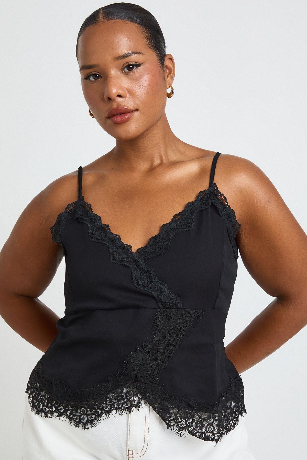 Plus Lace Trim Chiffon Cami Top by BOOHOO