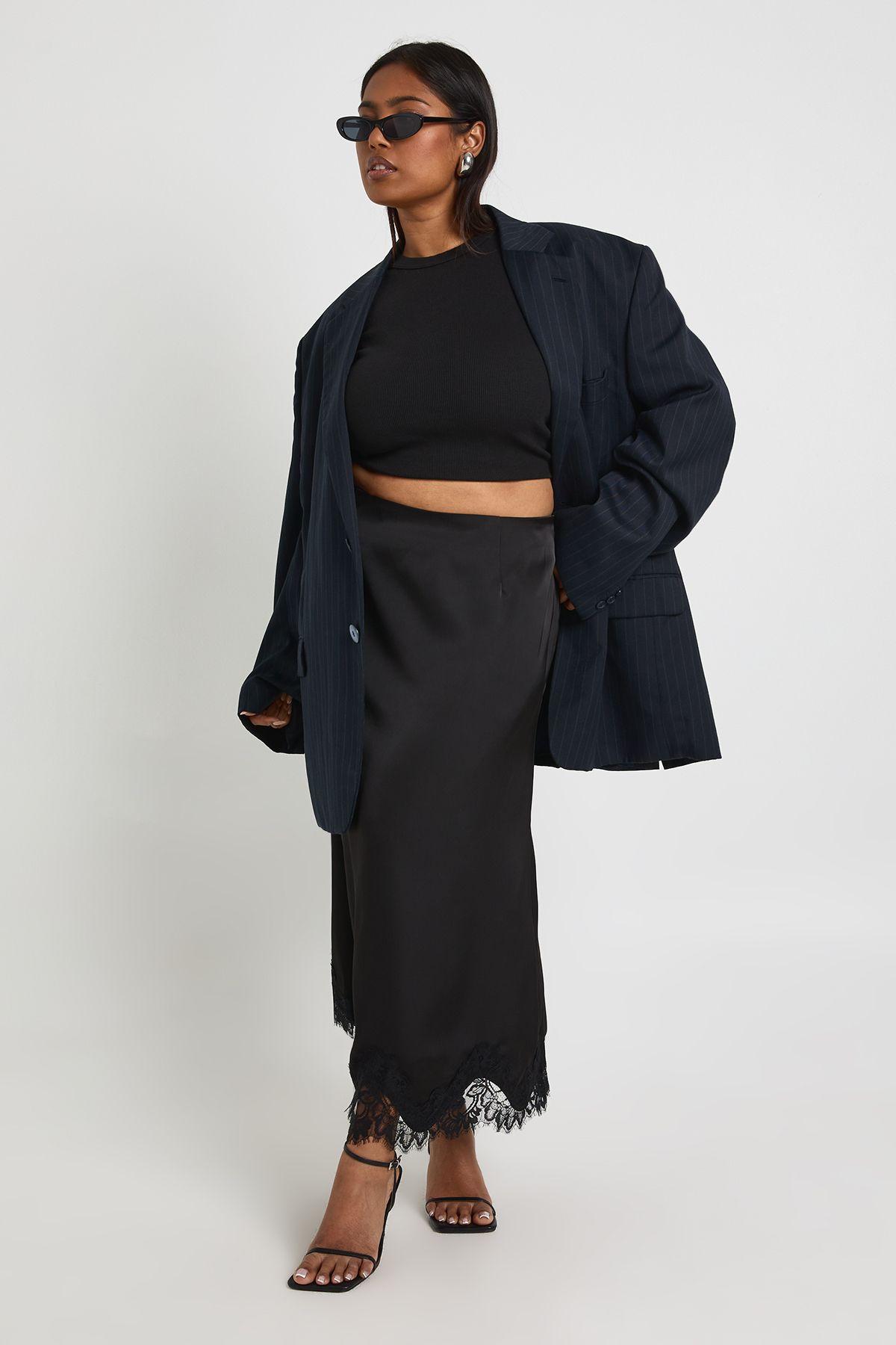 Plus Lace Trim Satin Midaxi Skirt by BOOHOO