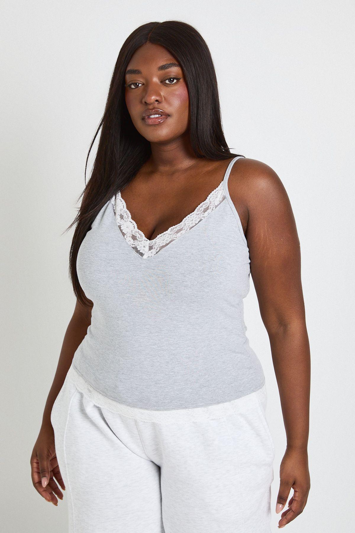 Plus Lace Trim Tie Keyhole Top by BOOHOO