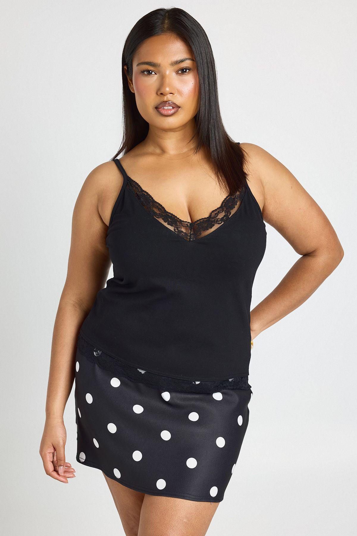 Plus Lace Trim Tie Keyhole Top by BOOHOO