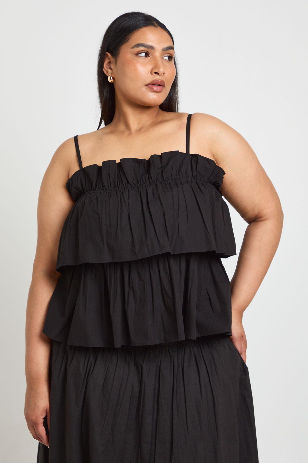 Plus Layered Ruched Poplin Top by BOOHOO