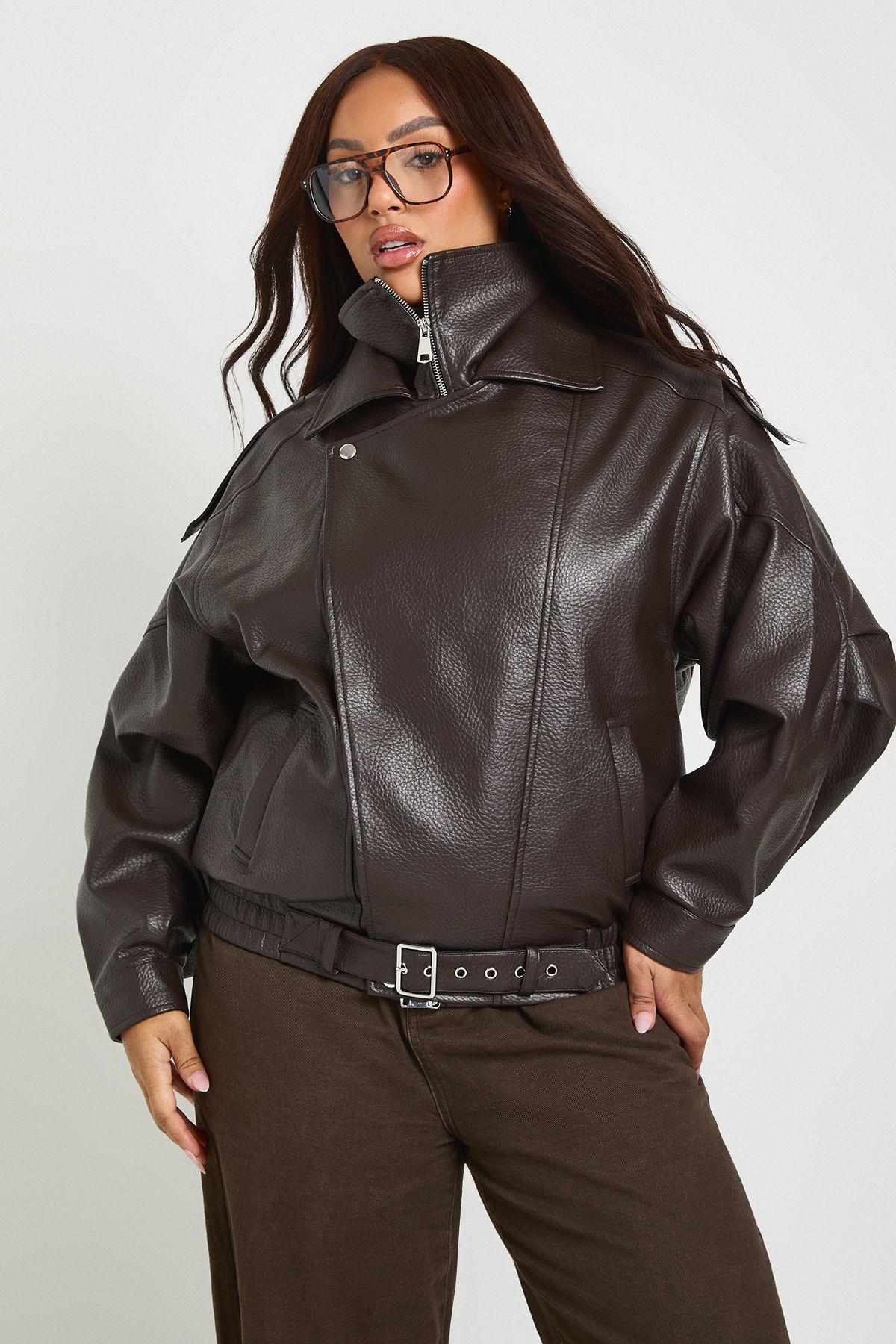 Plus Leather Zip Jacket by BOOHOO