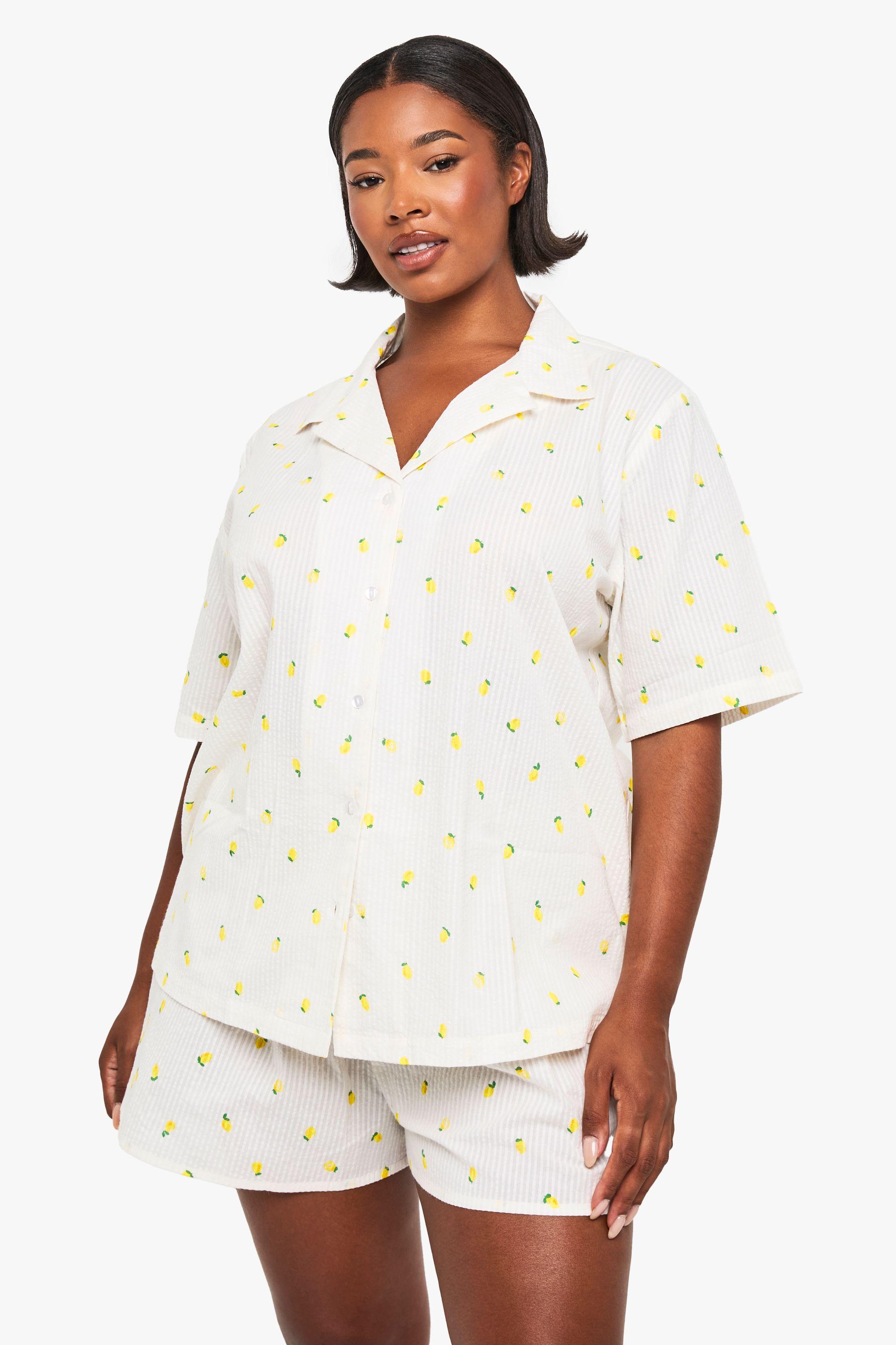 Plus Lemon Print Waffle Shirt PJ Top by BOOHOO