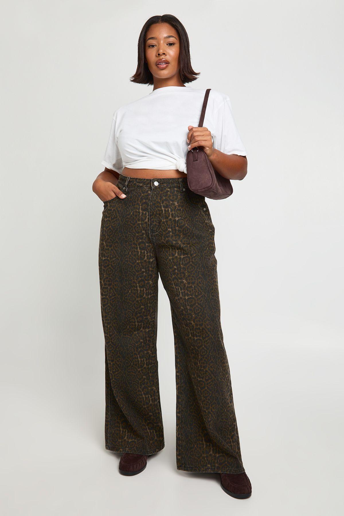 Plus  Leopard High Waist Wide Leg Jean by BOOHOO