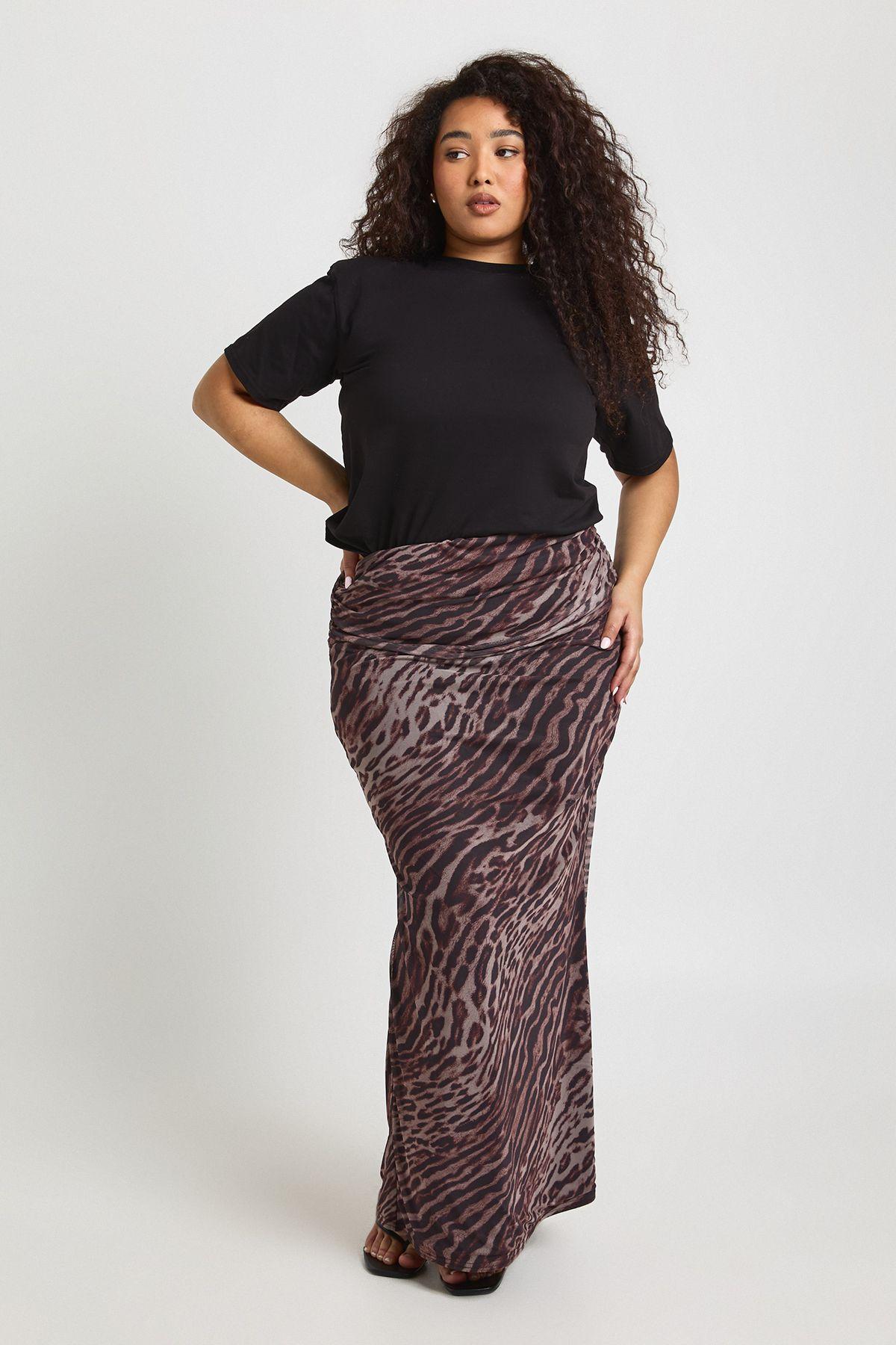 Plus Leopard Mesh Maxi Skirt by BOOHOO