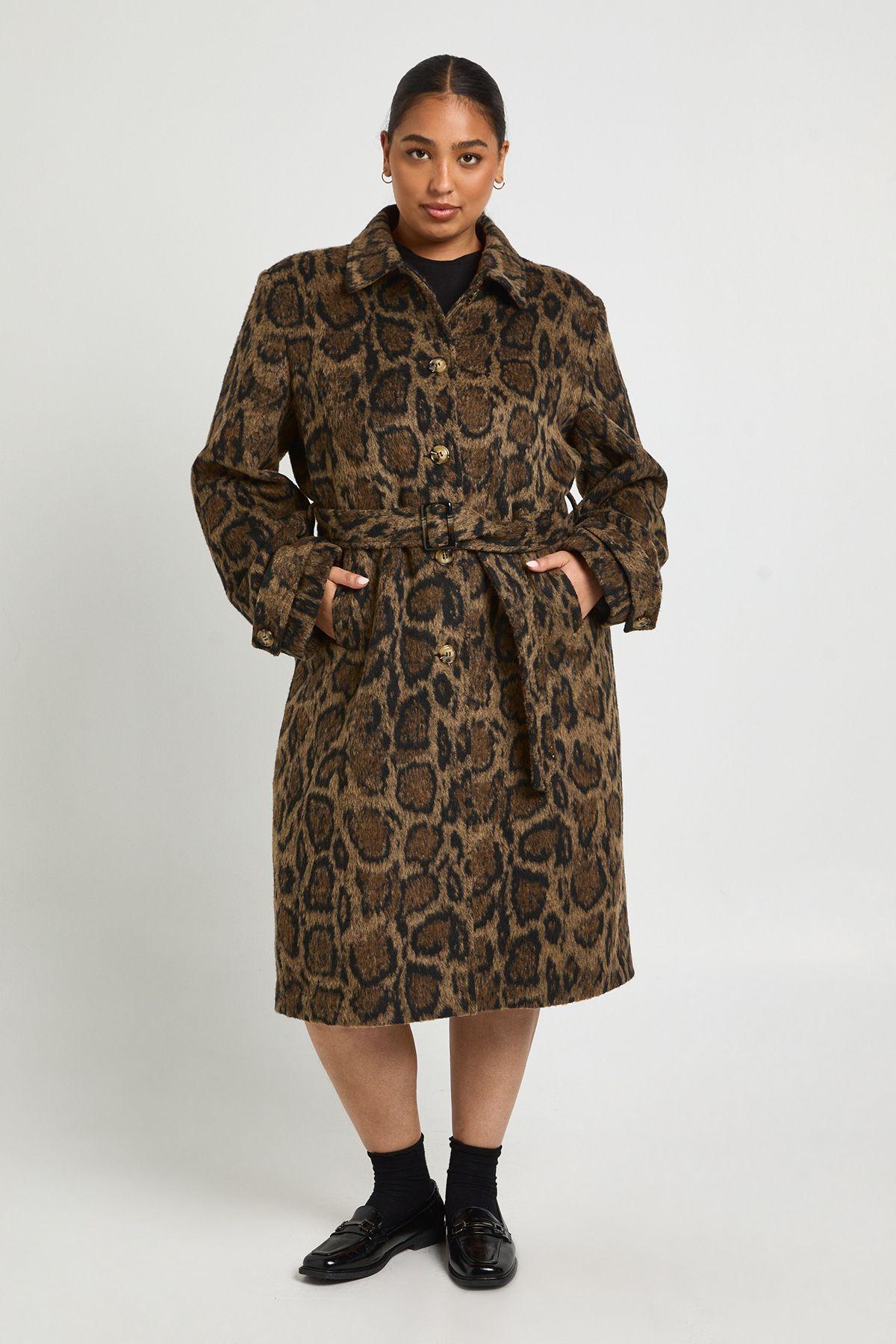 Plus Leopard Print Wool Look Coat by BOOHOO