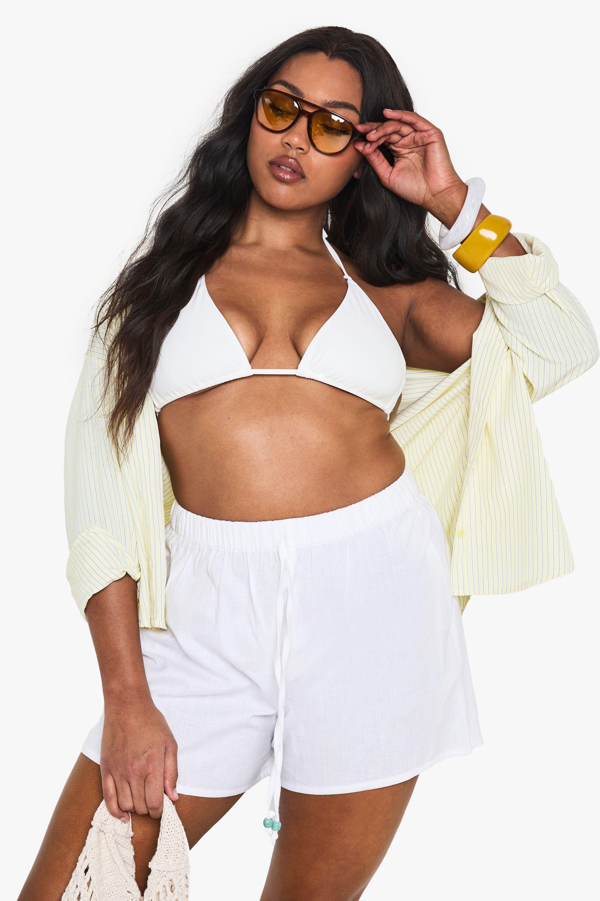 Plus Linen Beaded Beach Shorts by BOOHOO Plus Linen Beaded Beach Shorts by BOOHOO