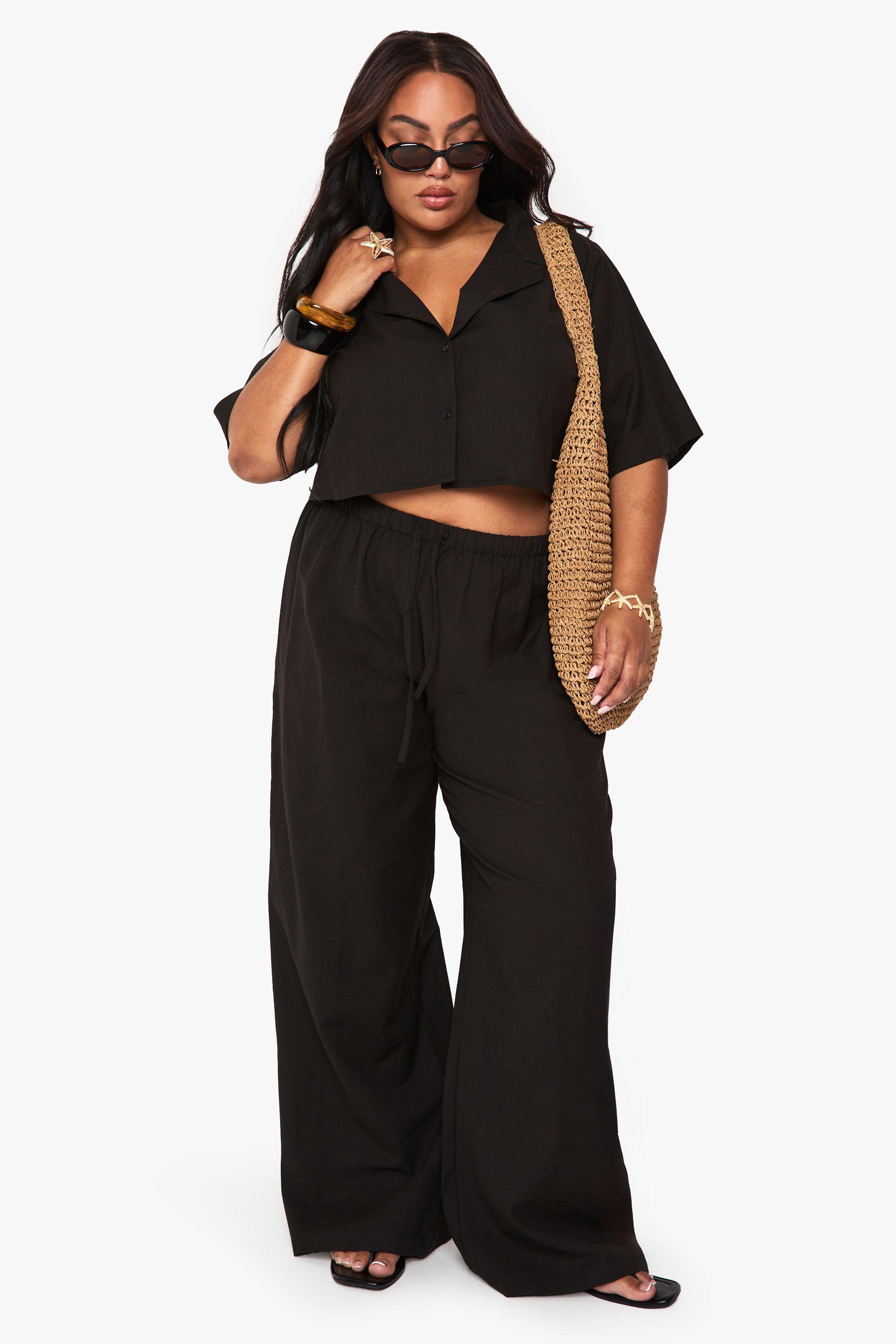 Plus Linen Longline Crop Shirt & Trouser Co Ord by BOOHOO
