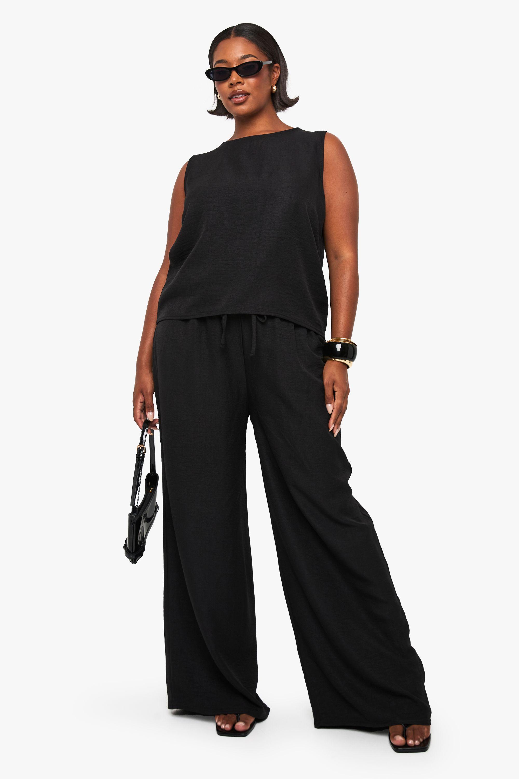 Plus Linen Look Boxy Vest and Wide Leg Trouser by BOOHOO