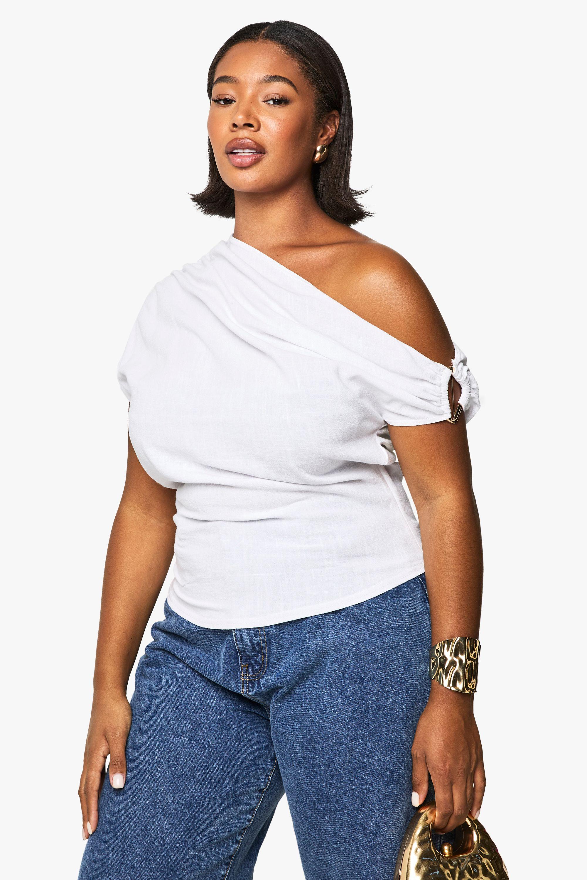 Plus Linen Look Trim Detail Slouchy Top by BOOHOO