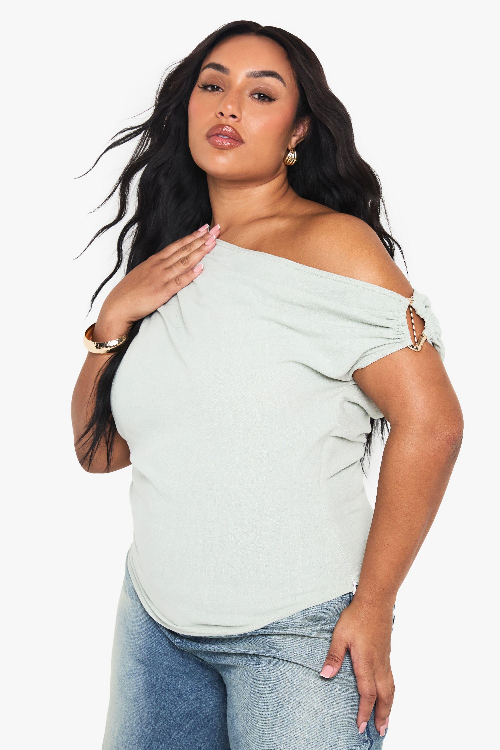 Plus Linen Look Trim Detail Slouchy Top by BOOHOO