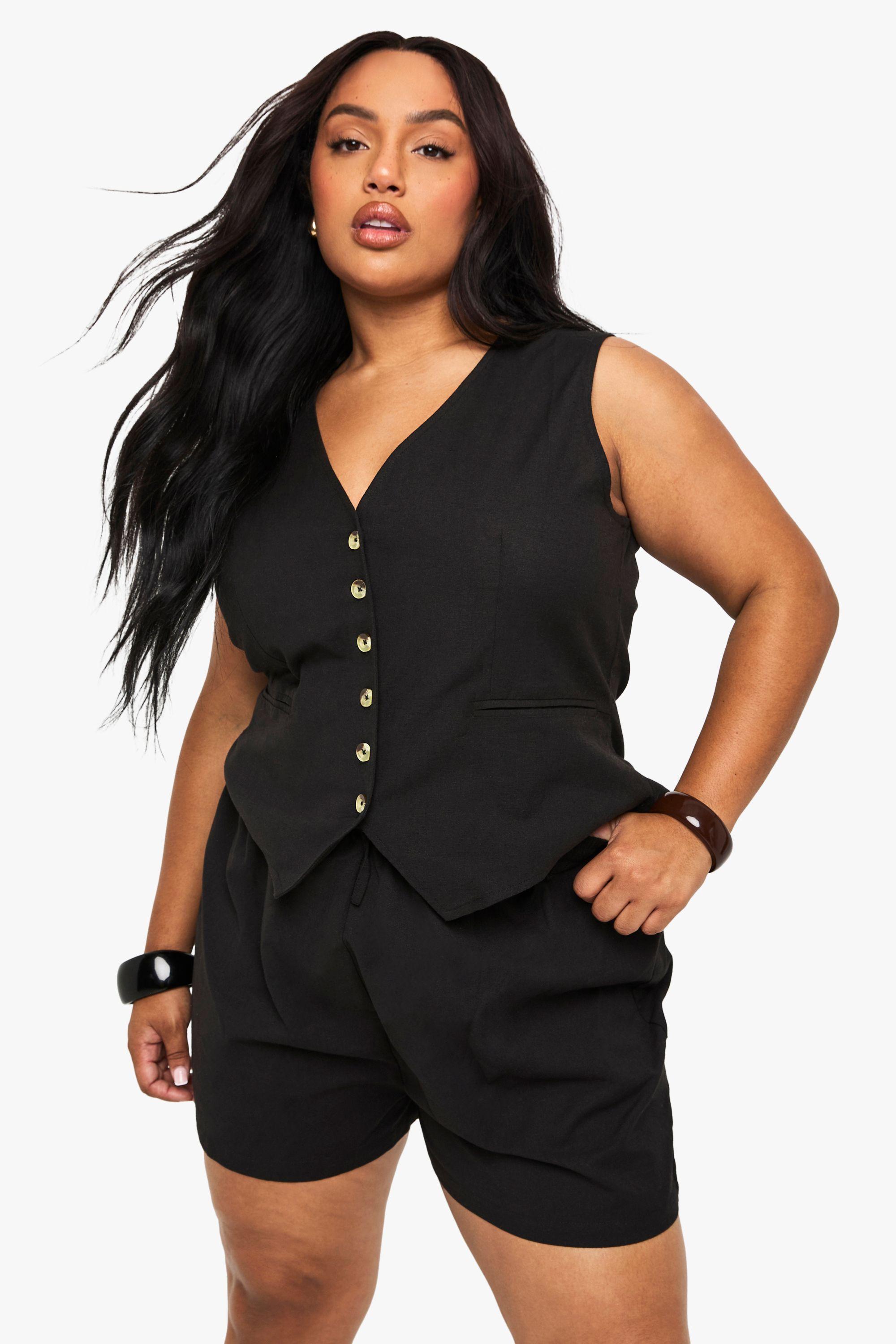 Plus Linen Look Waistcoat And Shorts Set by BOOHOO