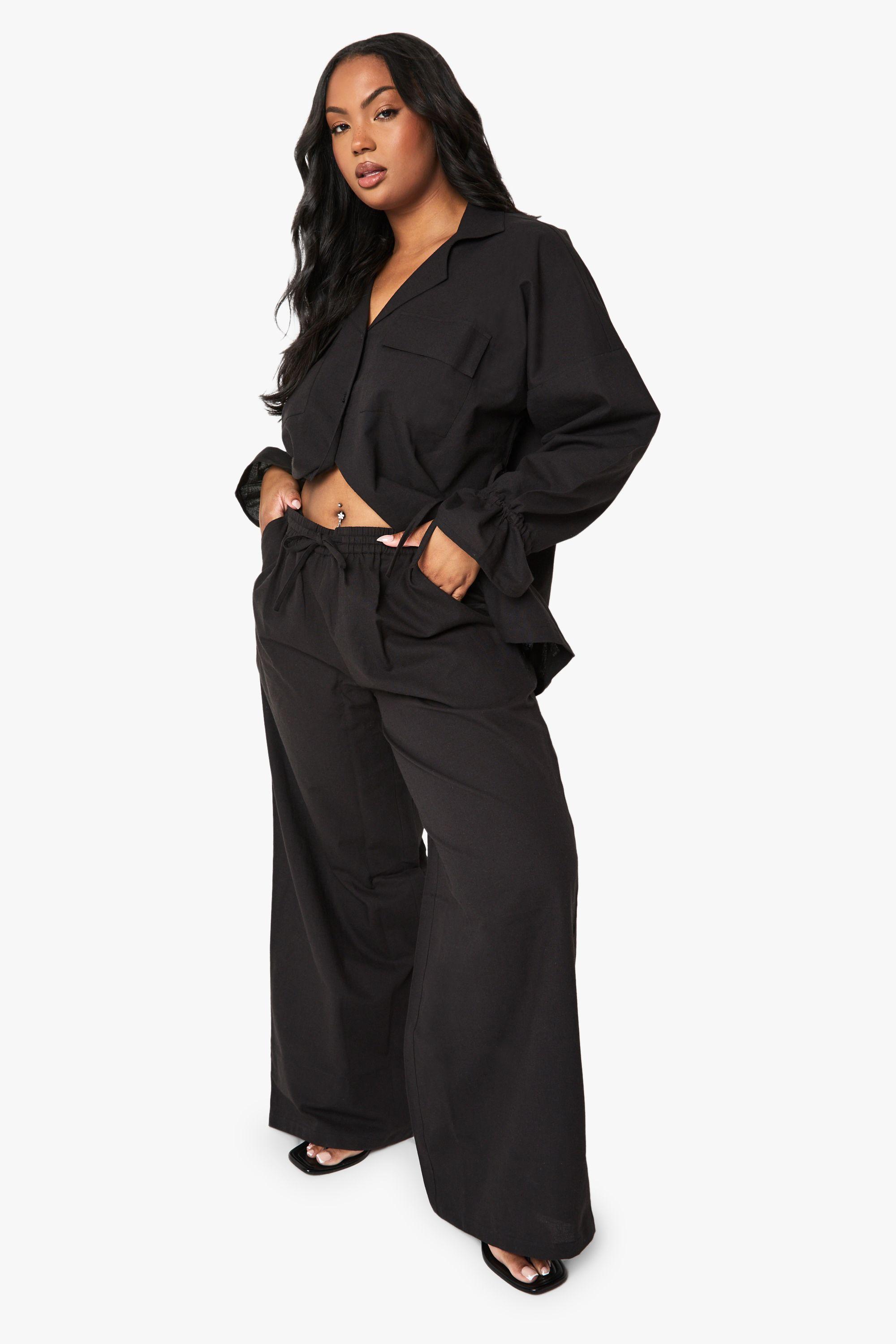 Plus Linen Wide Leg Trousers by BOOHOO