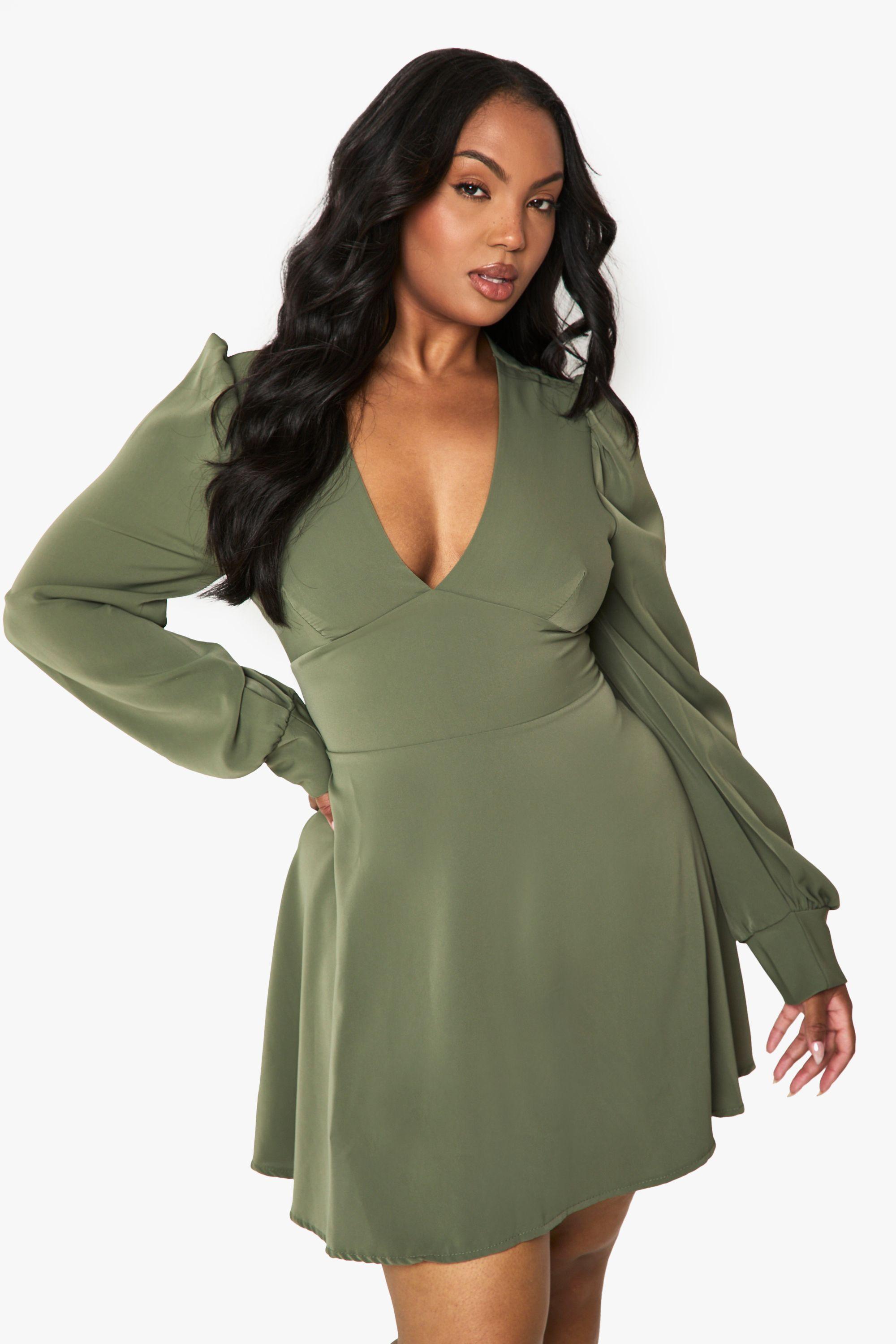 Plus Long Blouson Sleeve Skater Dress by BOOHOO