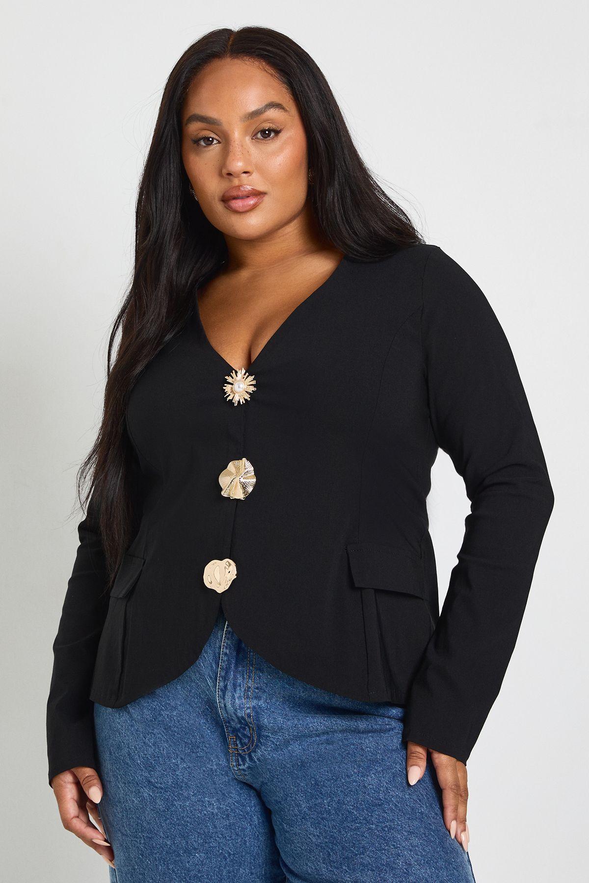 Plus Long Embellished Button Down Top by BOOHOO