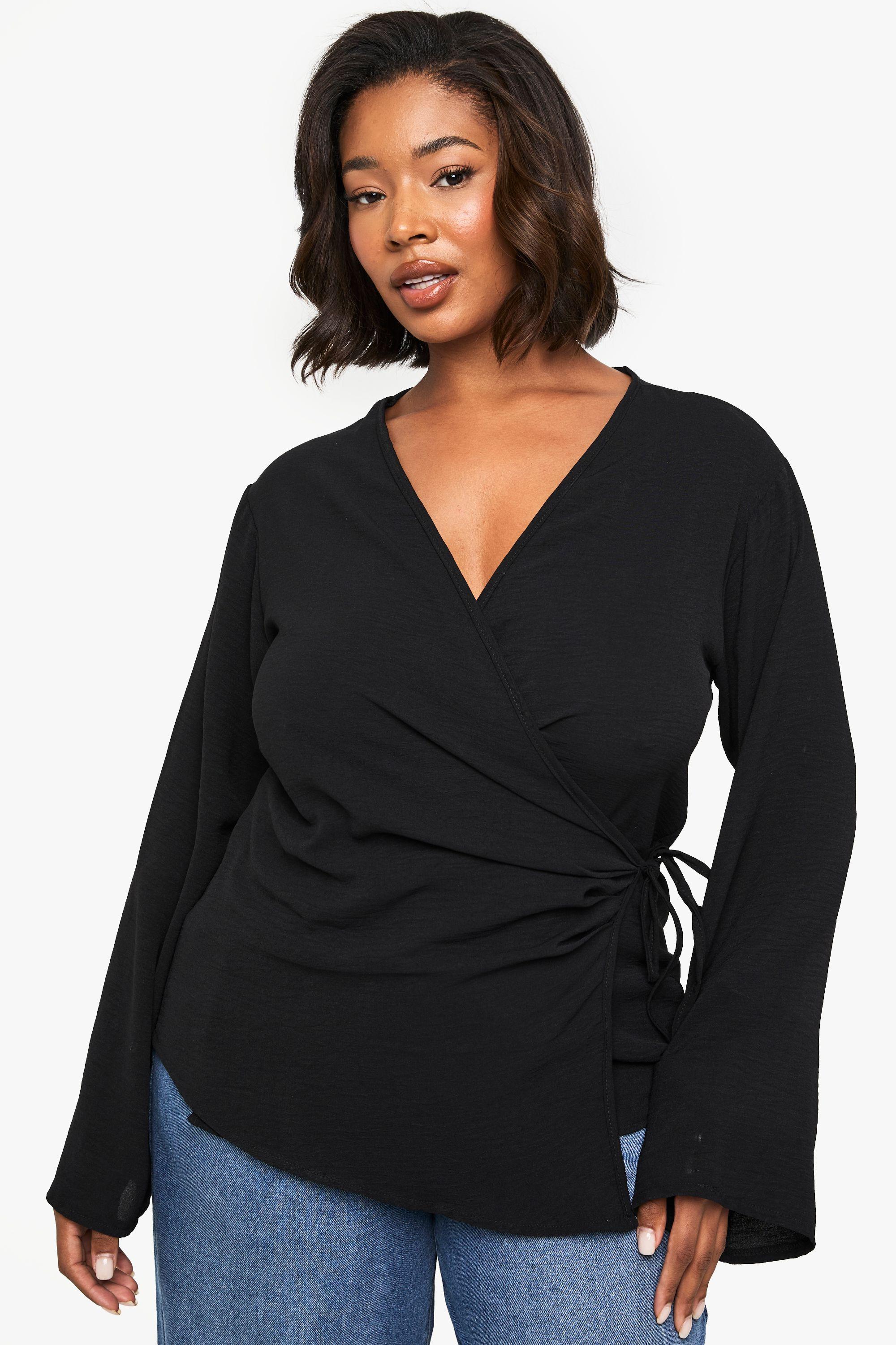 Plus Long Sleeve Asymetric Tie Front Shirt by BOOHOO