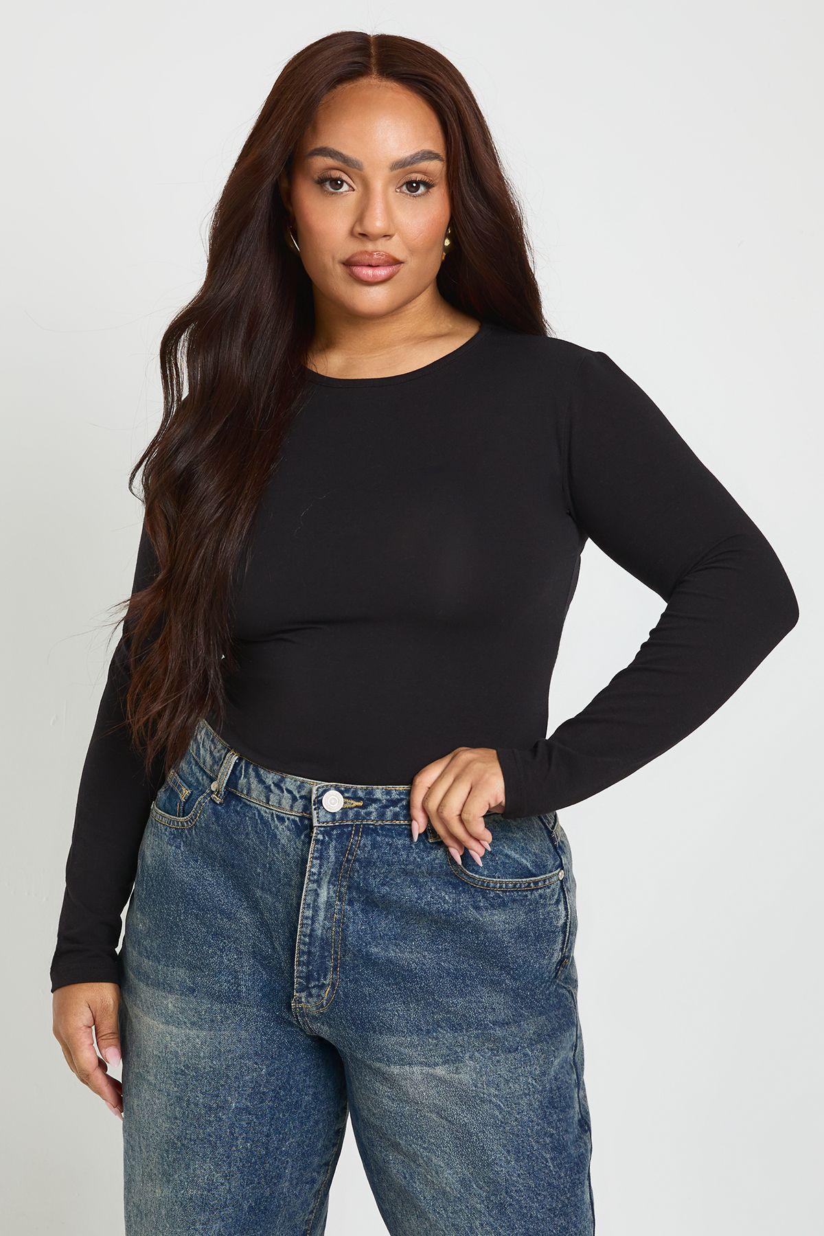 Plus Long Sleeve Crew Neck Bodysuit by BOOHOO