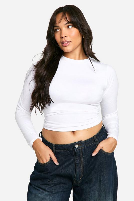 Plus Long Sleeve Fitted Crew Neck T-Shirt by BOOHOO