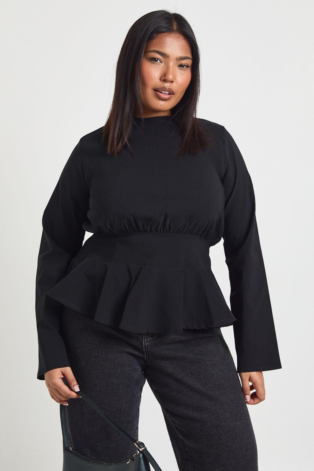 Plus Long Sleeve Frill Hem Top by BOOHOO