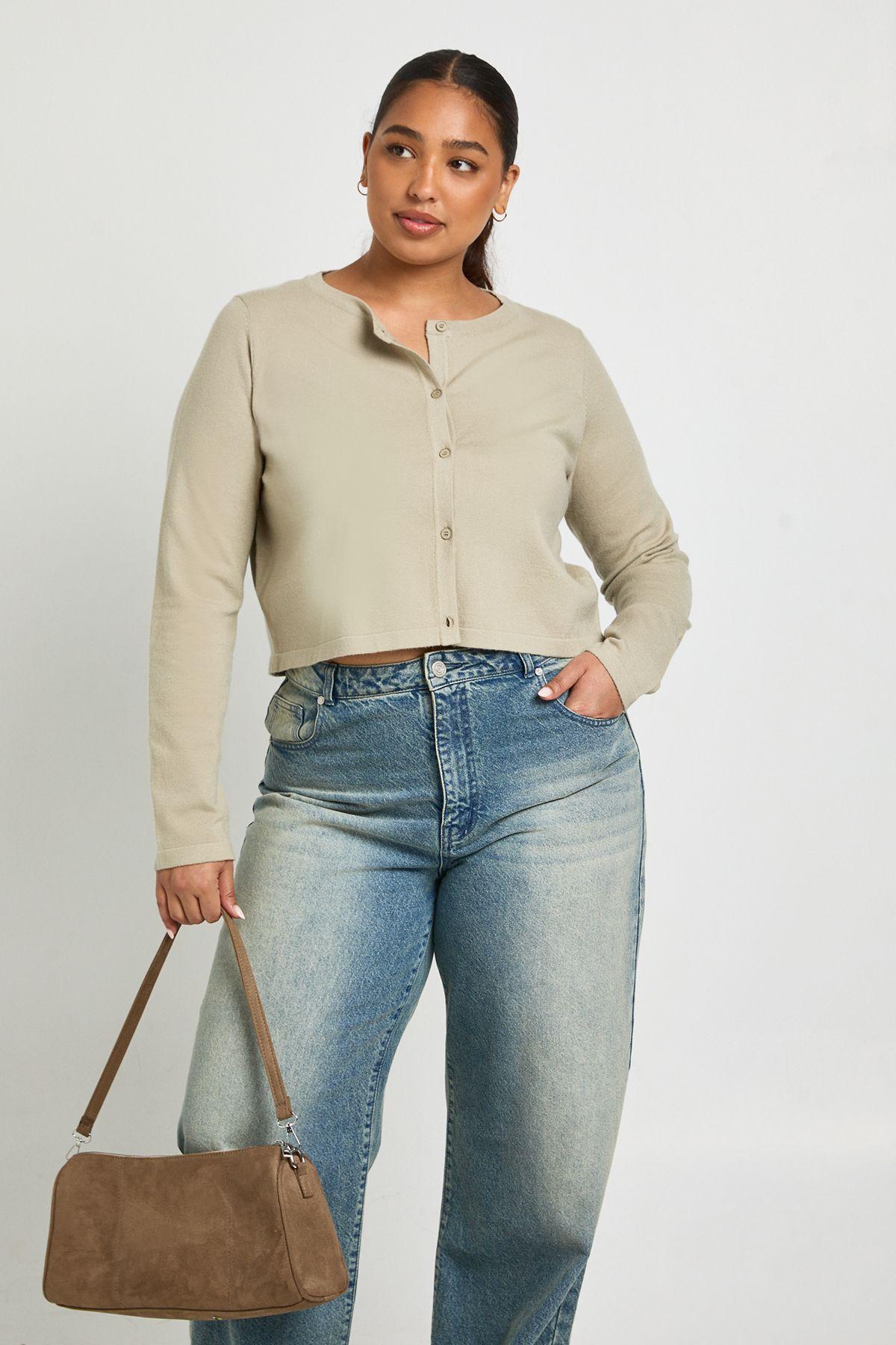 Plus Long Sleeve Knit Rib Top by BOOHOO