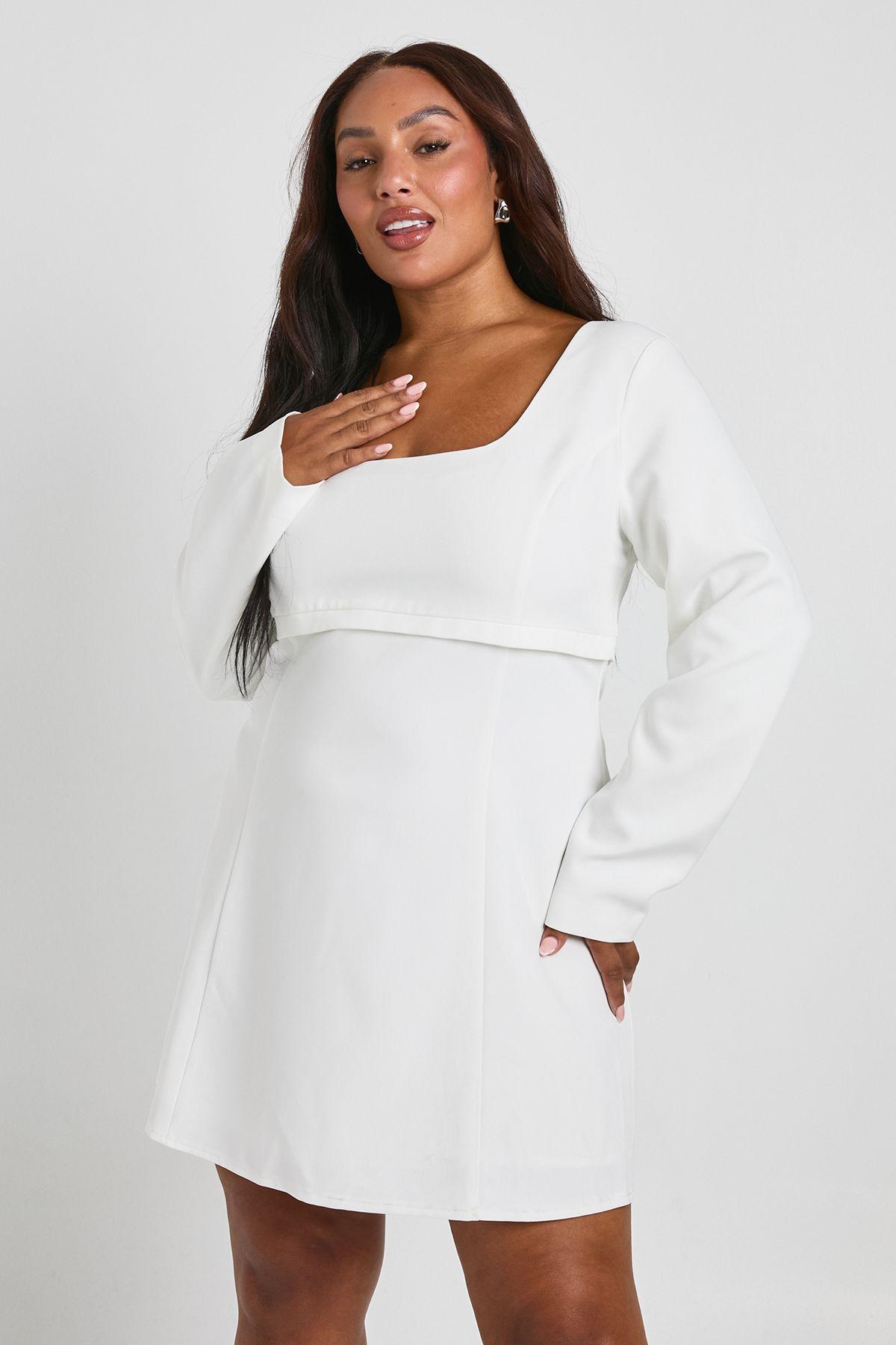Plus Long Sleeve Seam Detail Tailored Shift Dress by BOOHOO