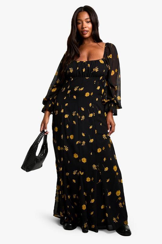 Plus Long Sleeve Smock Maxi Dress by BOOHOO