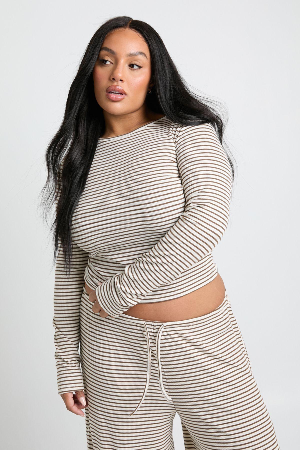 Plus Long Sleeve Stripe Baby Tee by BOOHOO