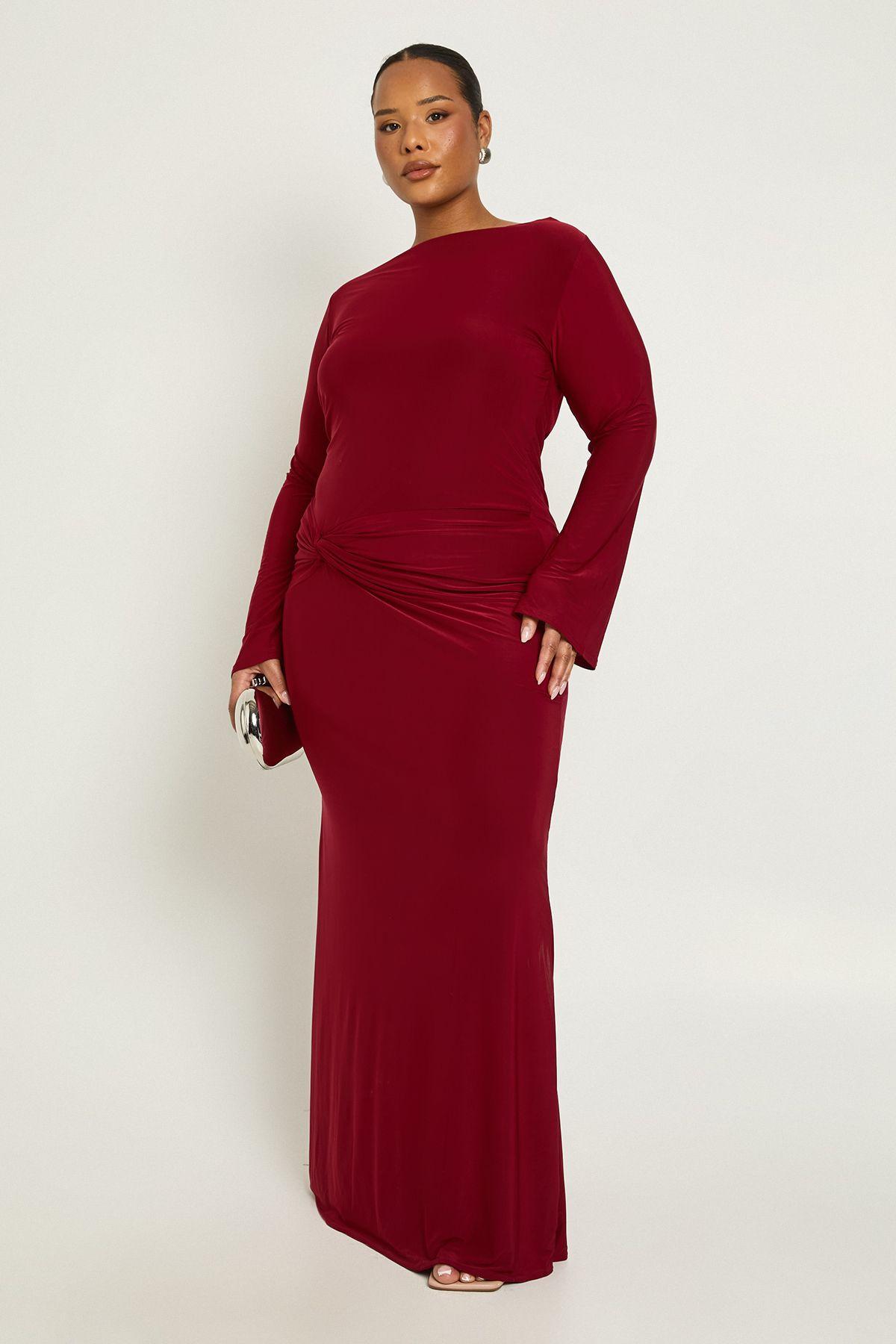 Plus Long Sleeve Twist Front Maxi Dress by BOOHOO
