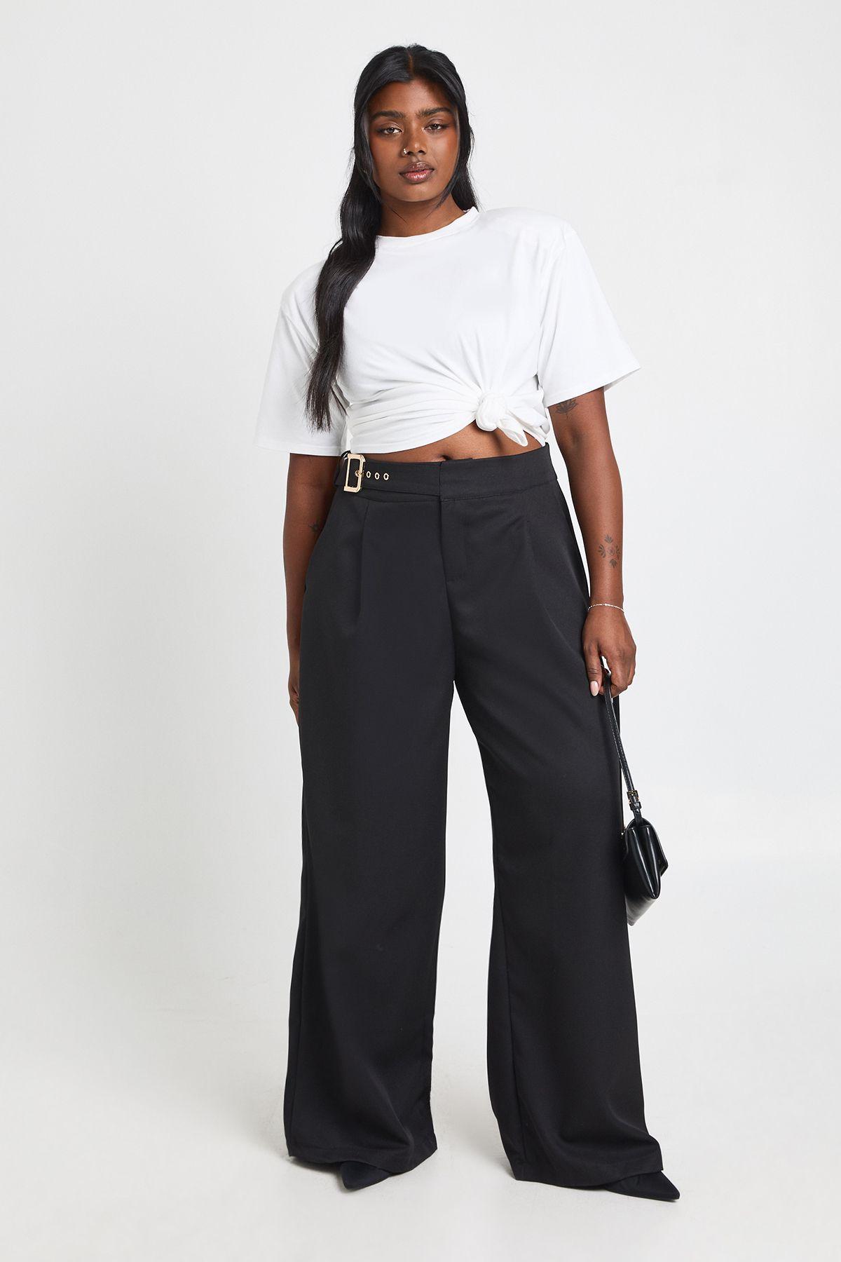 Plus Low Rise Belted Straight Leg Trousers by BOOHOO
