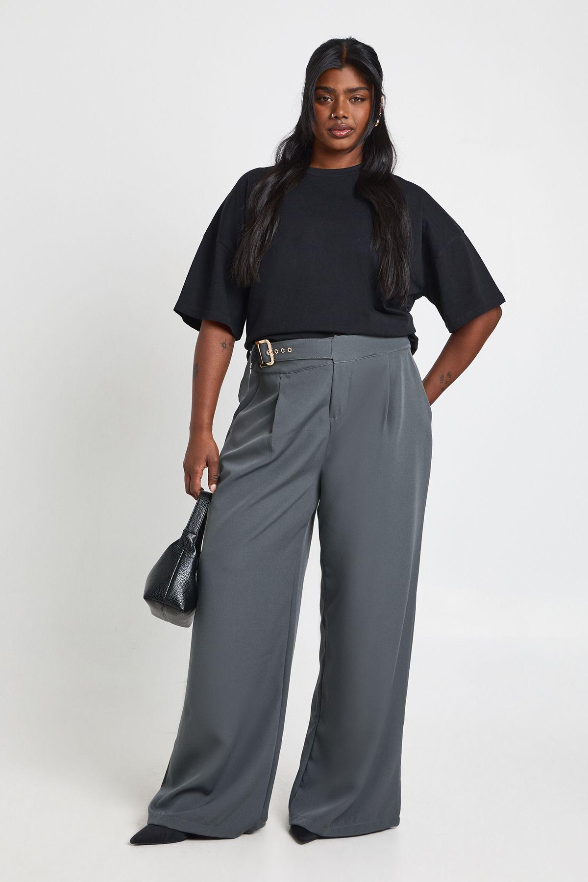 Plus Low Rise Belted Straight Leg Trousers by BOOHOO
