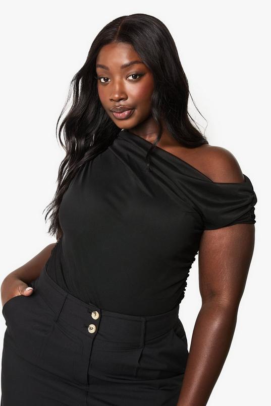 Plus Mesh Overlay Ruched Bodysuit by BOOHOO