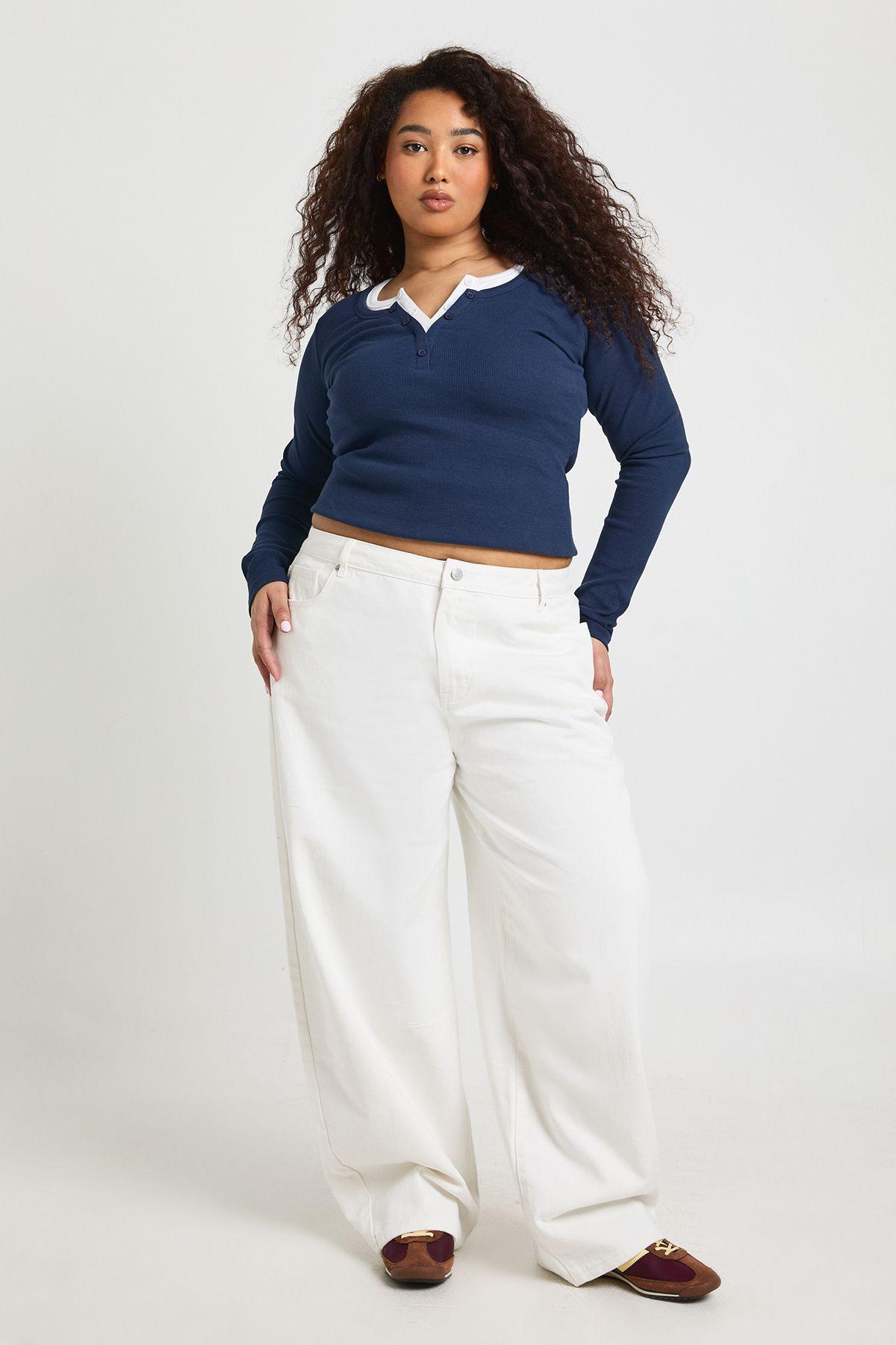 Plus Mid Waist Seam Detail Barrel Leg Jean by BOOHOO