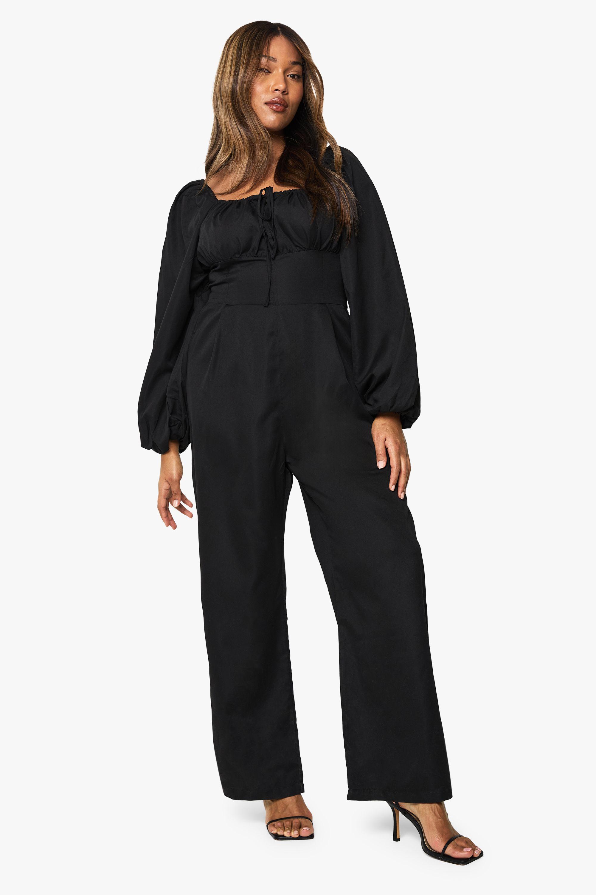 Plus Milkmaid Long Sleeve Jumpsuit by BOOHOO
