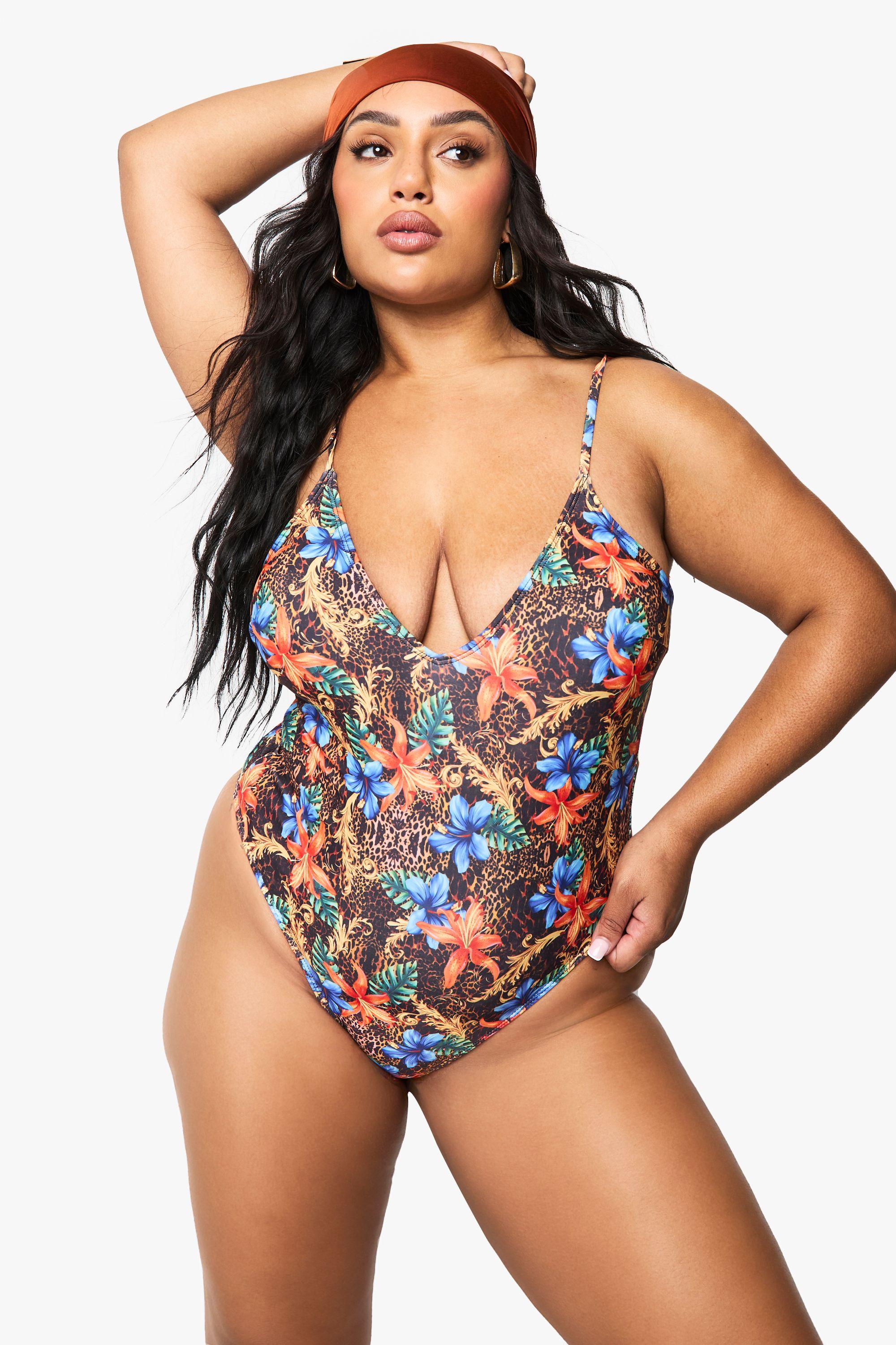 Plus Mix Floral Scoop Swimsuit by BOOHOO Plus Mix Floral Scoop Swimsuit by BOOHOO