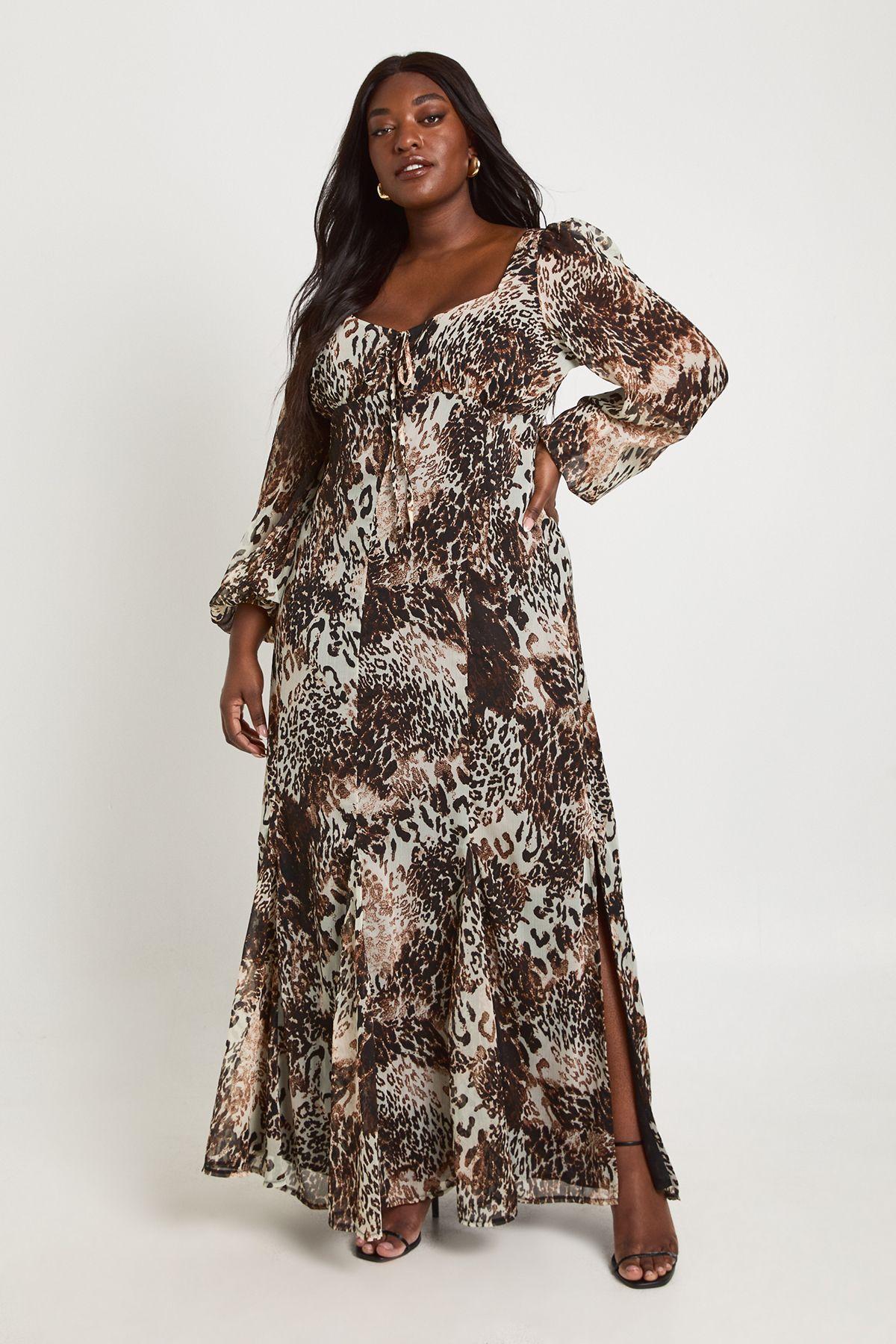 Plus Mixed Animal Crinkle Chiffon Milkmaid Maxi Dress by BOOHOO