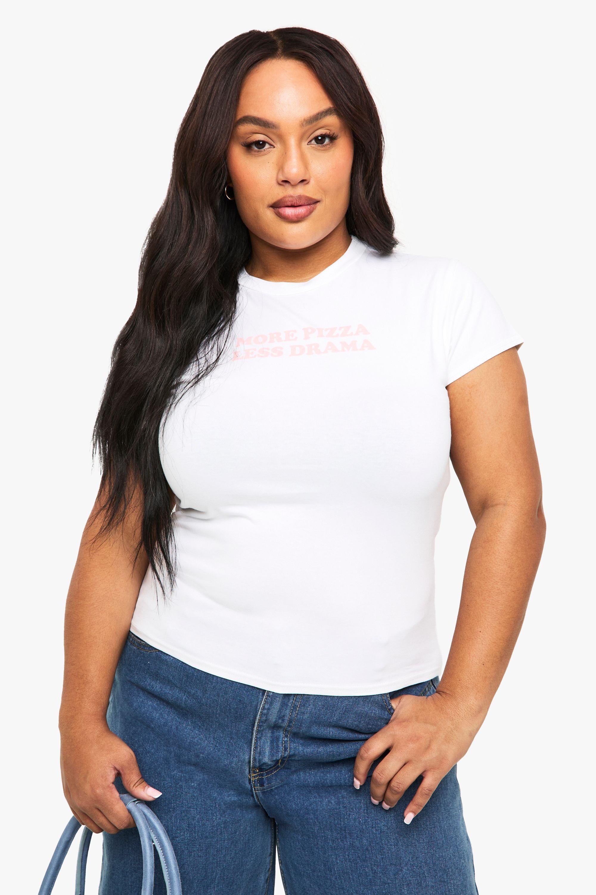 Plus More Pizza Less Drama Baby Tee by BOOHOO