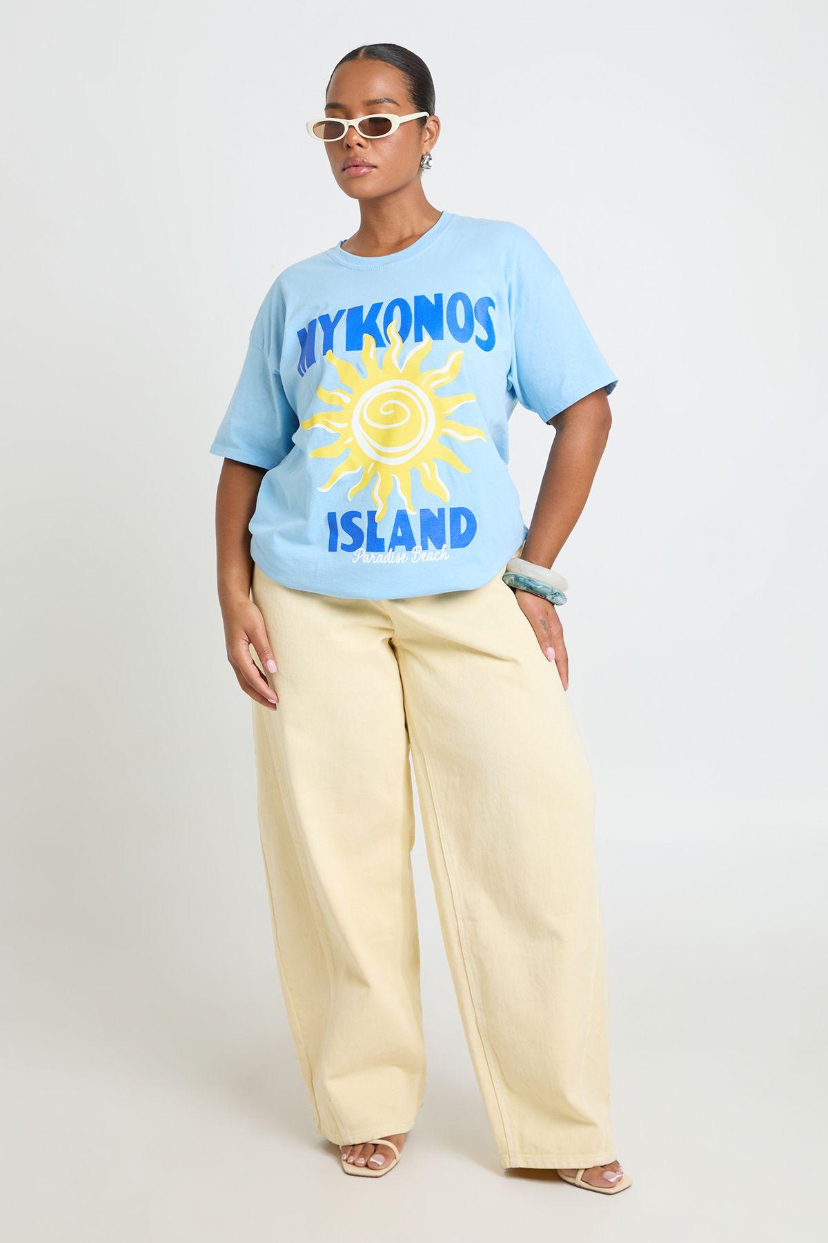 Plus Mykonos Printed T Shirt by BOOHOO