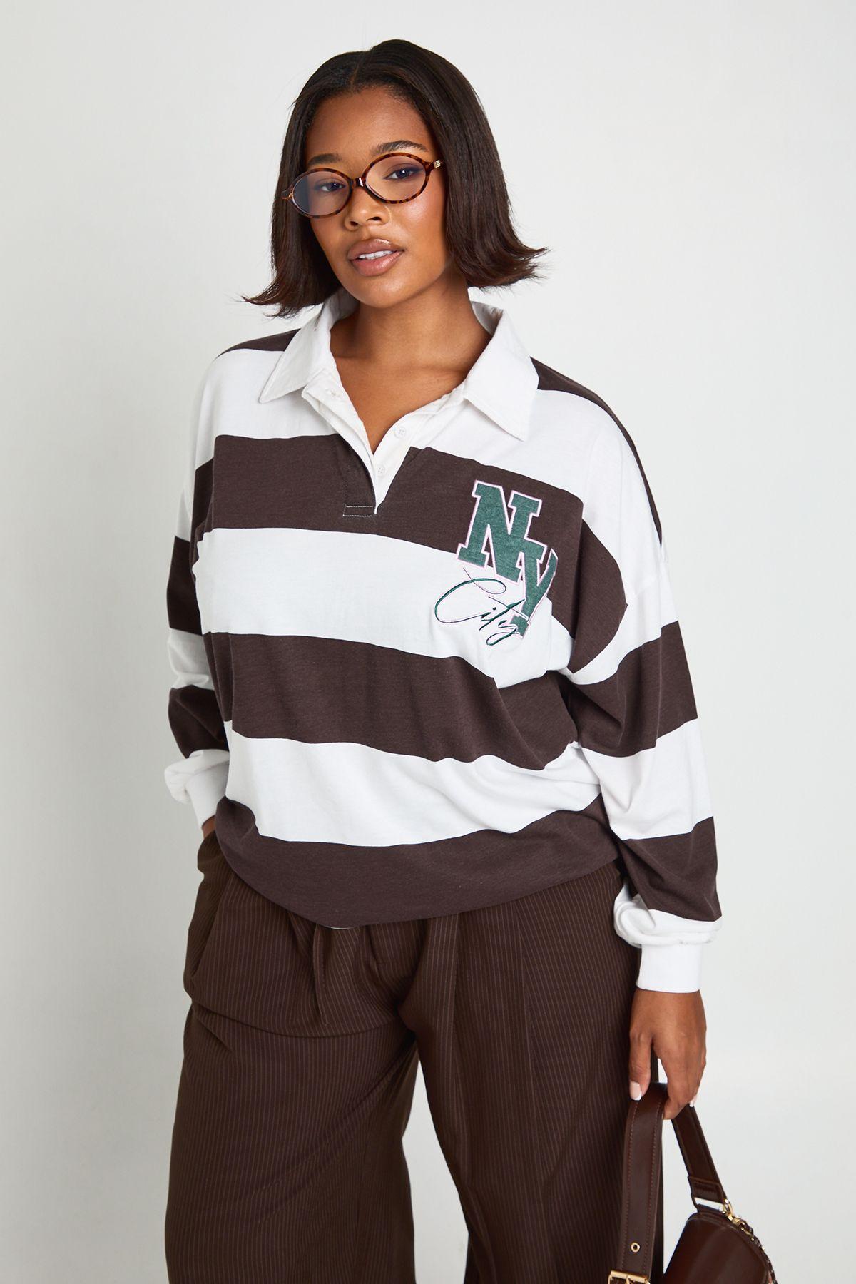 Plus NY Stripe Rugby Shirt by BOOHOO