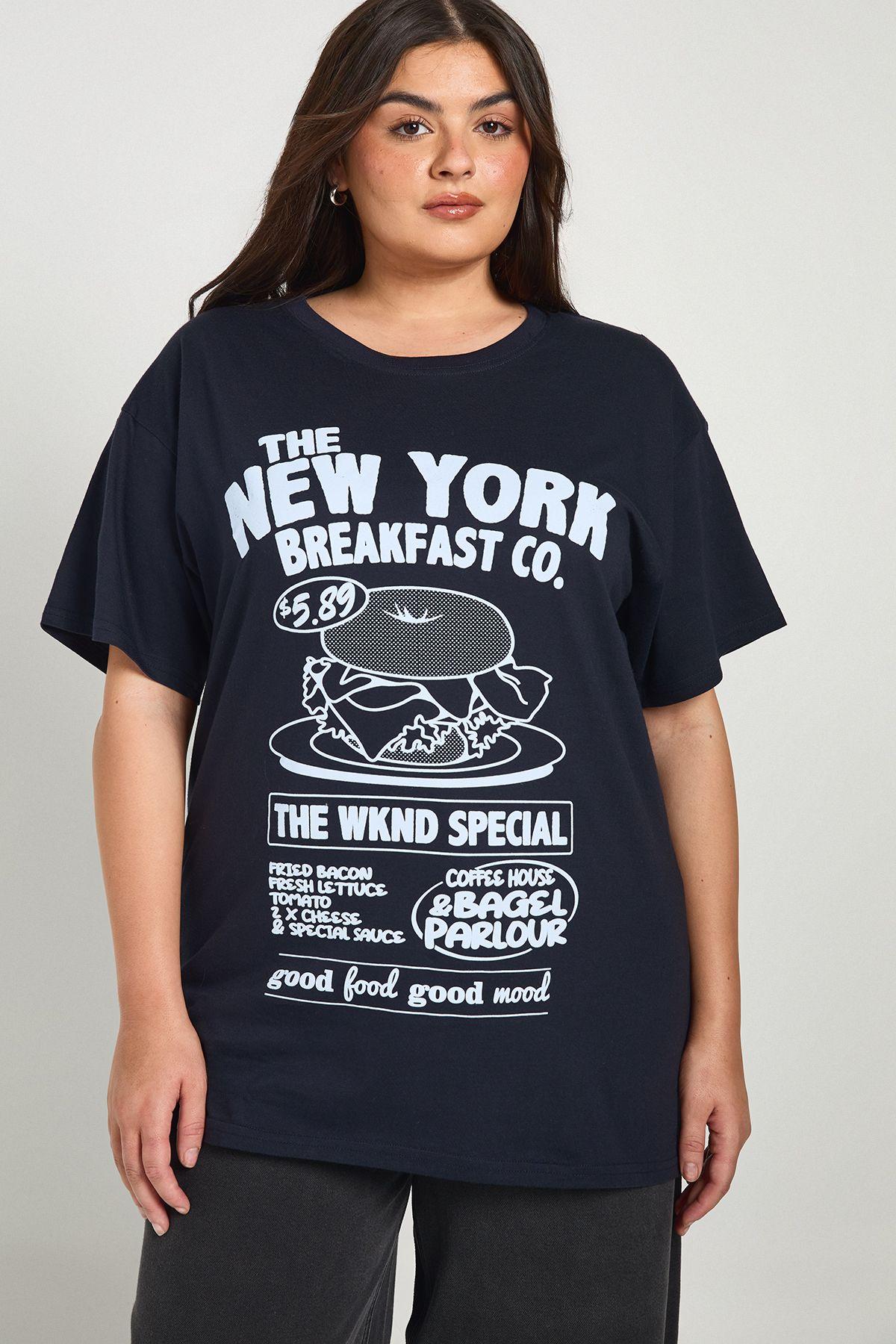 Plus New York Bagel Oversized T-shirt by BOOHOO