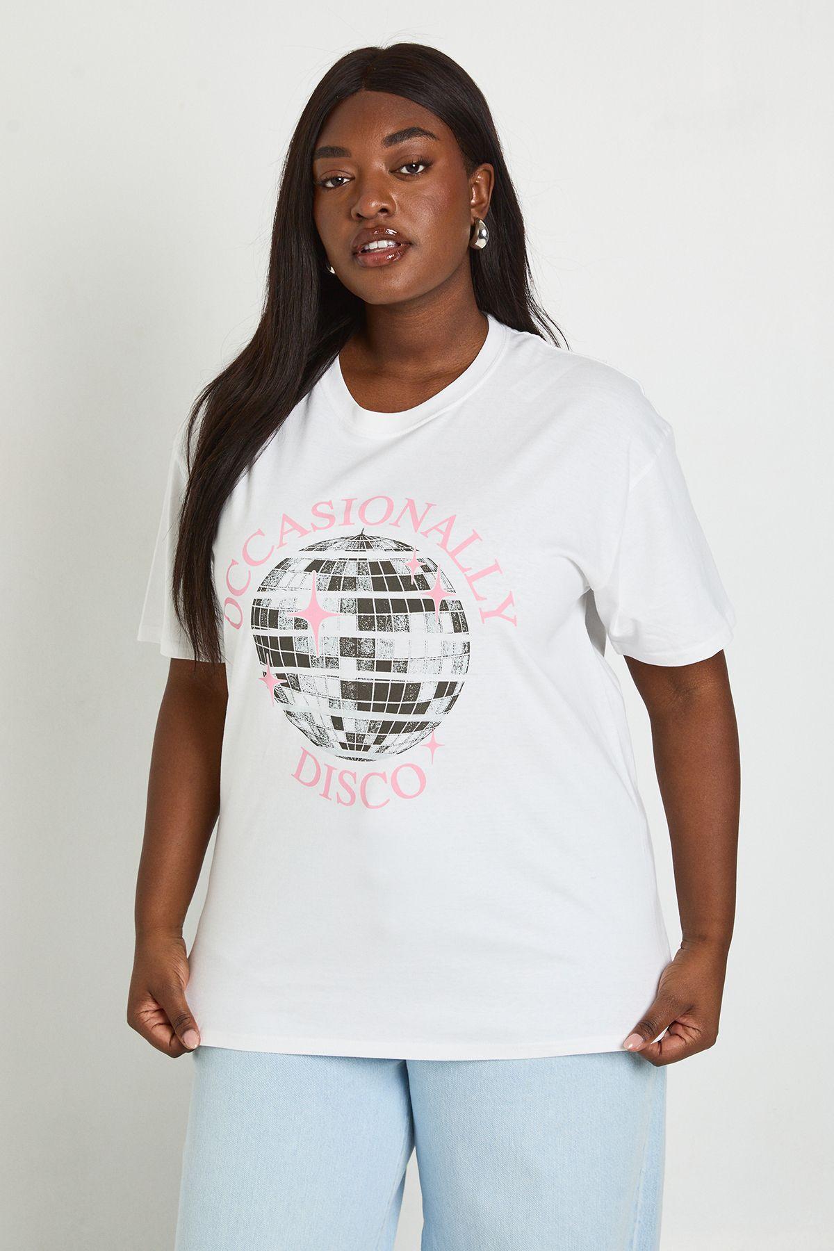 Plus Occasionally Disco Oversized T-Shirt by BOOHOO