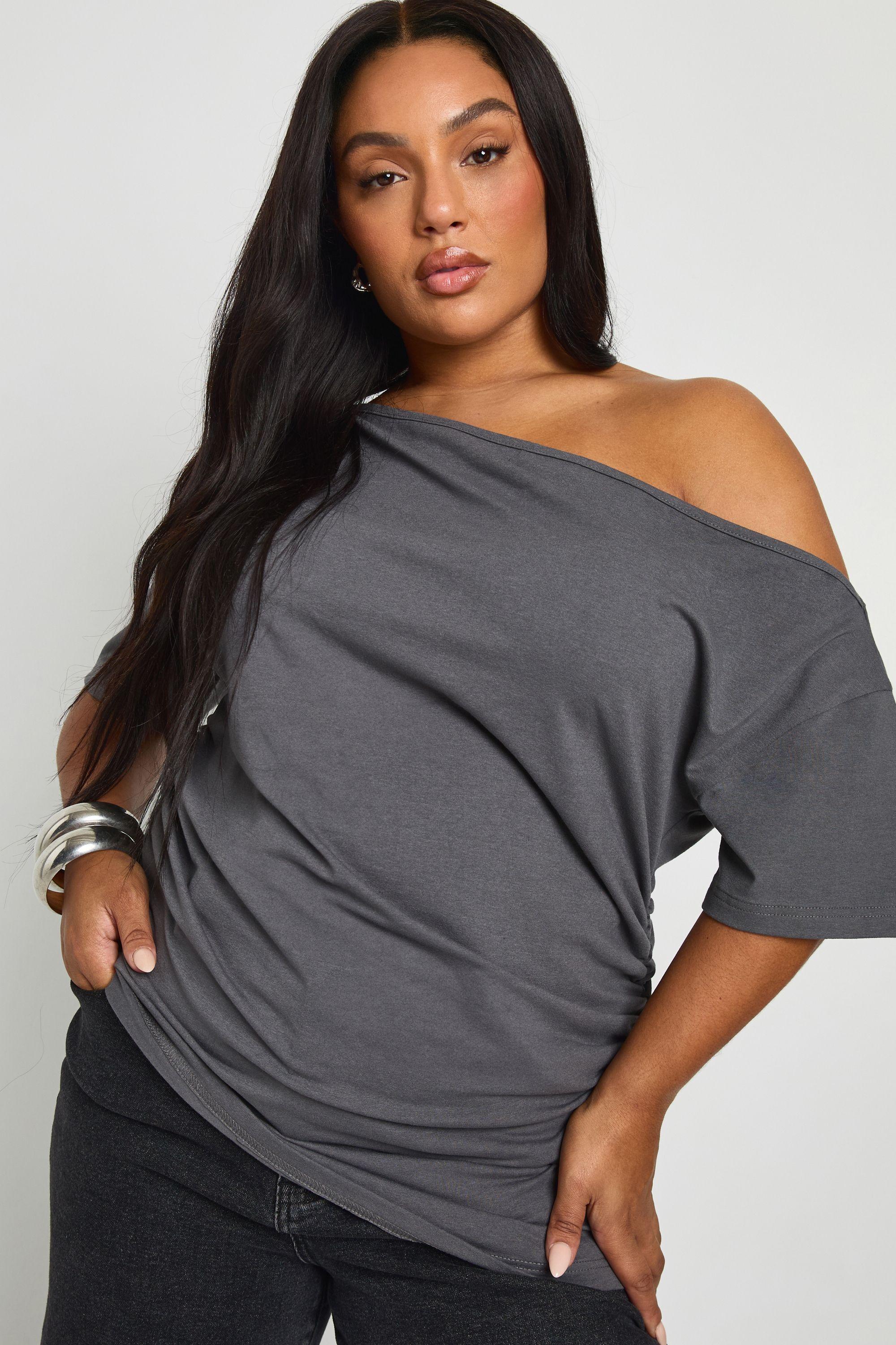 Plus Off The Shoulder Ruched Short Sleeve Top by BOOHOO