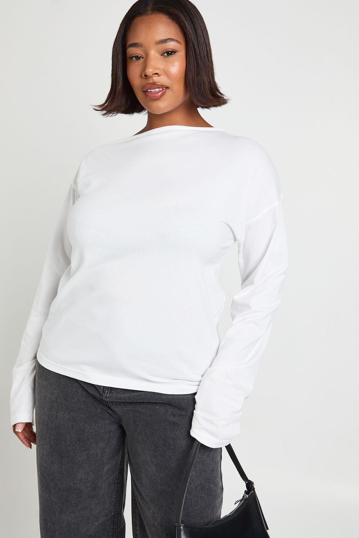 Plus Off The Shoulder Ruched Split Hem Top by BOOHOO Plus Off The Shoulder Ruched Split Hem Top by BOOHOO