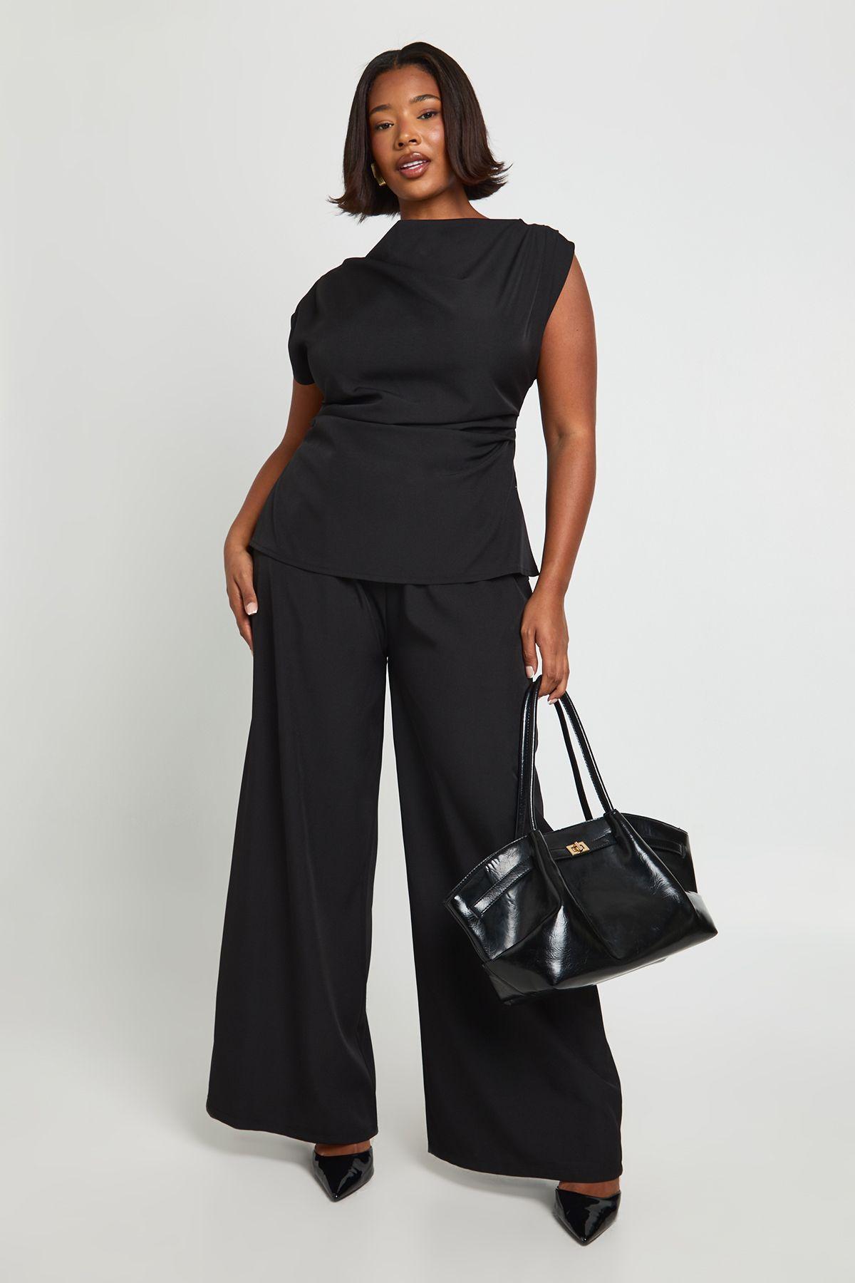 Plus One Shoulder Longline Top & Straight Leg Trouser Co-ord by BOOHOO