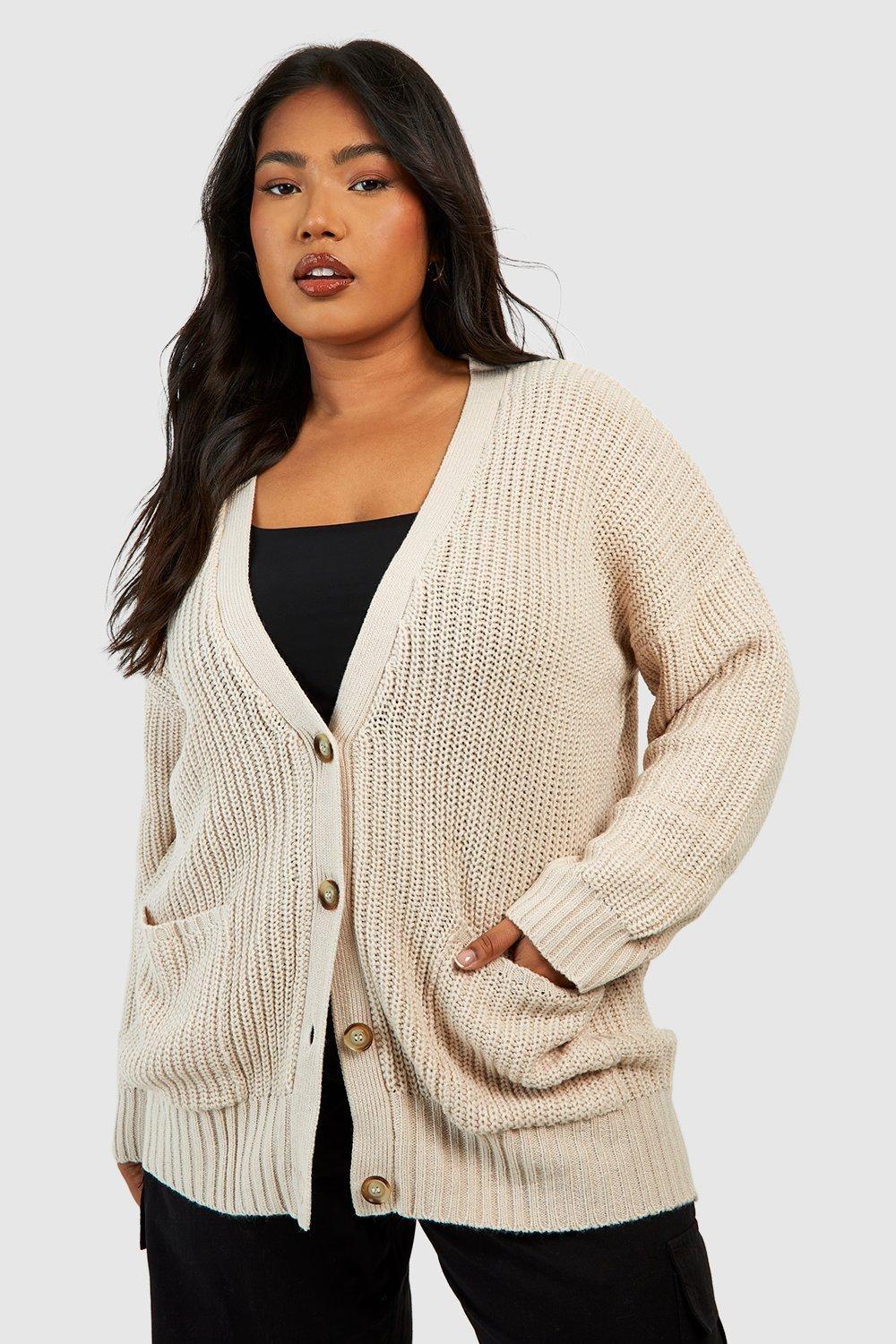 Plus Oversized Fisherman Button Through Cardigan by BOOHOO