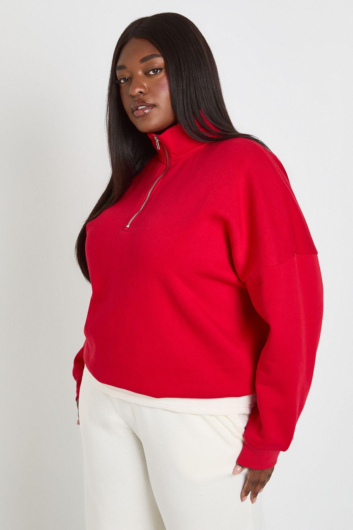 Plus Oversized Half Zip Sweatshirt by BOOHOO