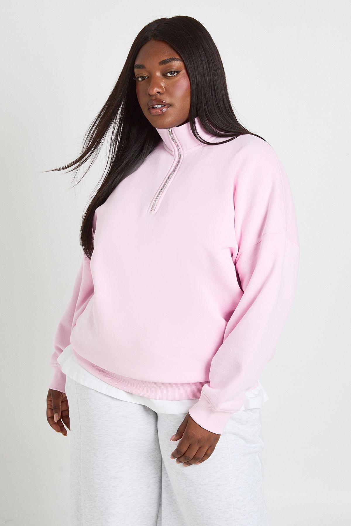 Plus Oversized Half Zip Sweatshirt by BOOHOO