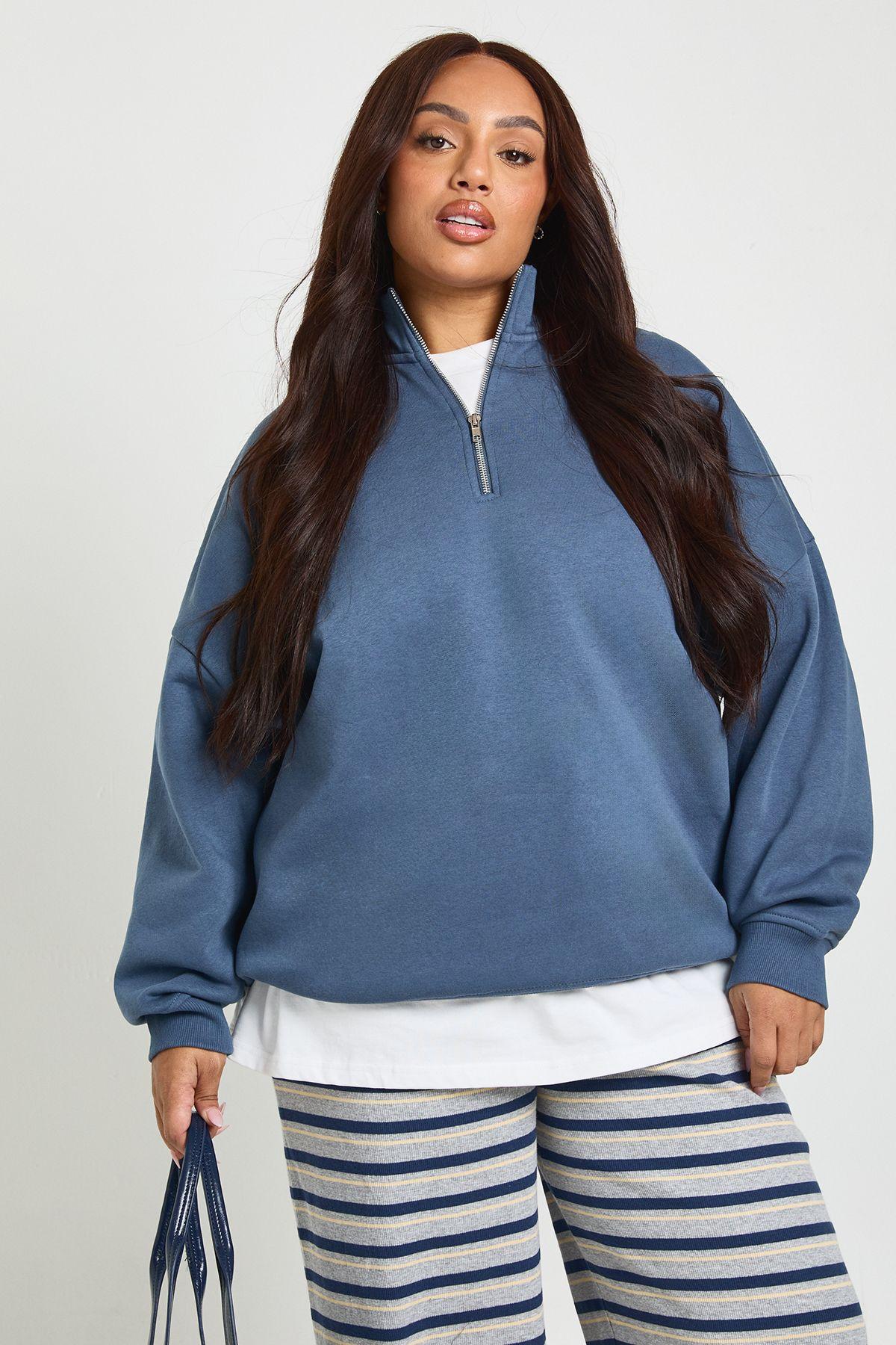 Plus Oversized Half Zip Sweatshirt by BOOHOO